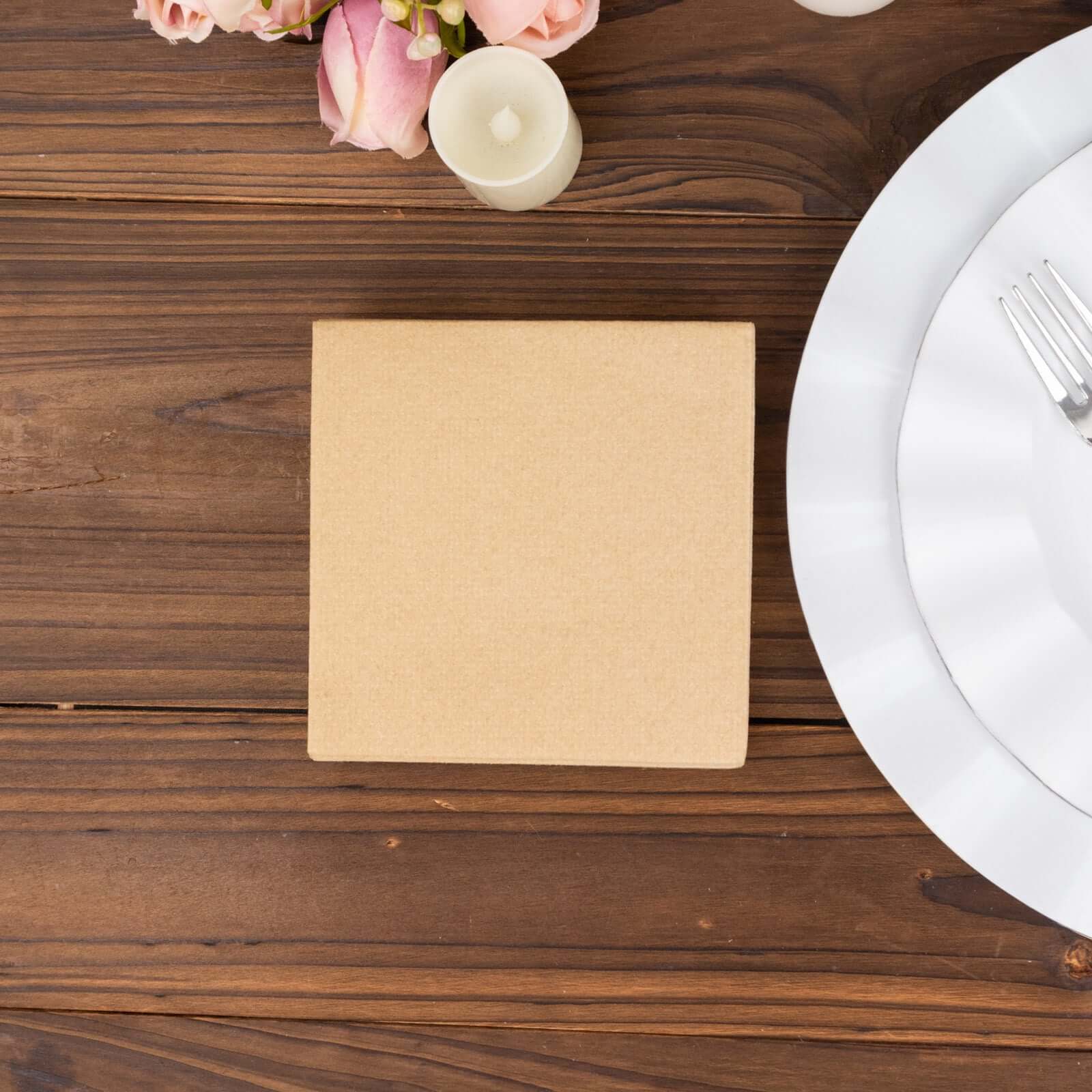 20-Pack Paper Linen-Like Cocktail Napkins Natural - Disposable 5"x5" Airlaid Soft Napkins
