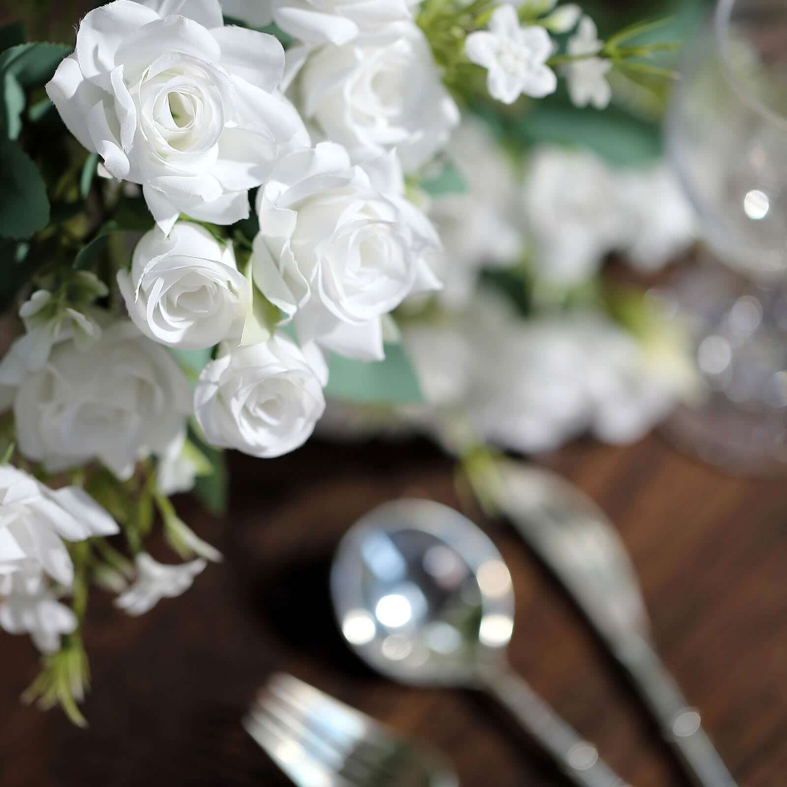 4 Bushes 12" White Real Touch Artificial Silk Rose Flower Bouquet, Faux Bridal Flowers