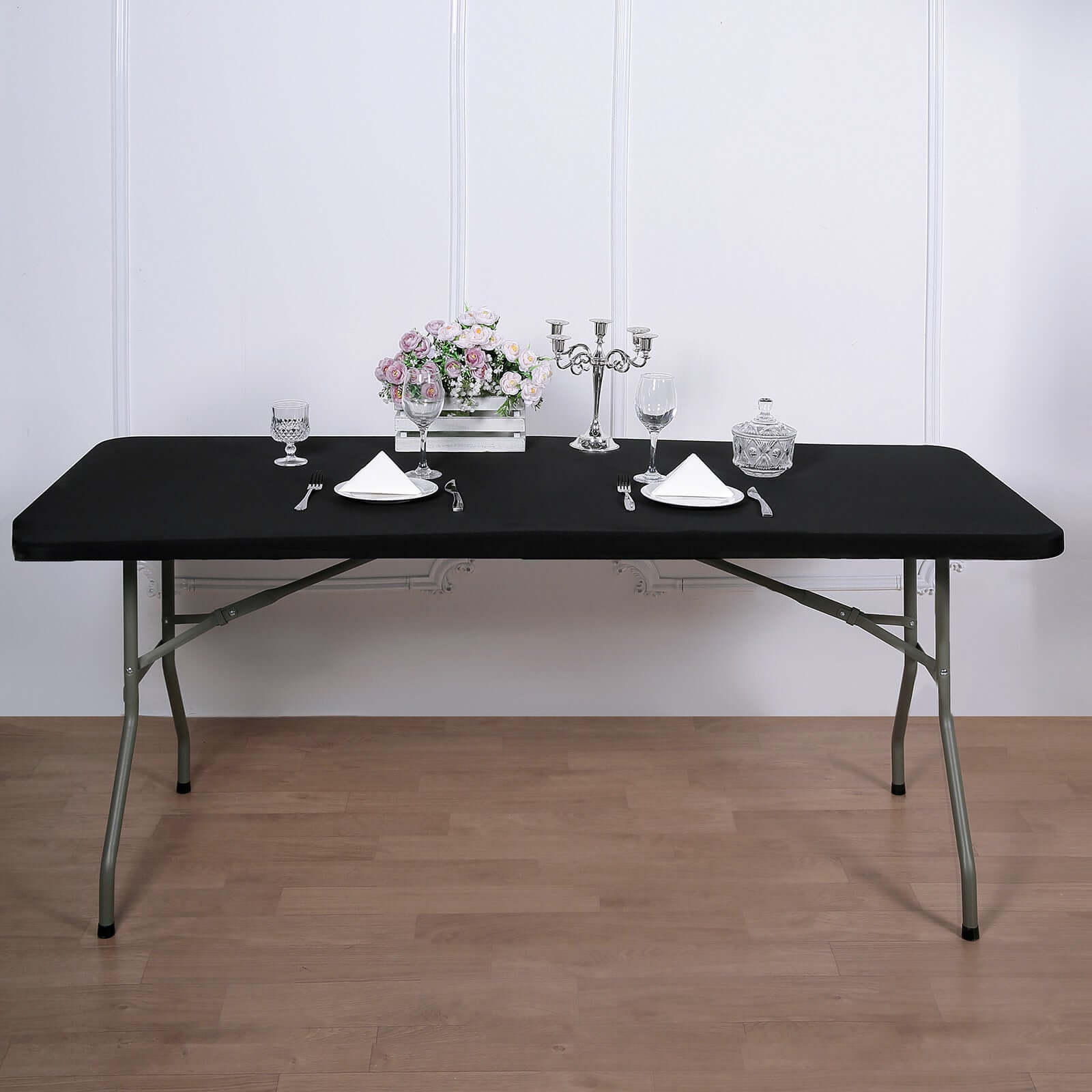 Stretch Spandex 72"x30" Rectangle Tablecloth Top Cover Black - Durable Fitted Table Topper Cap