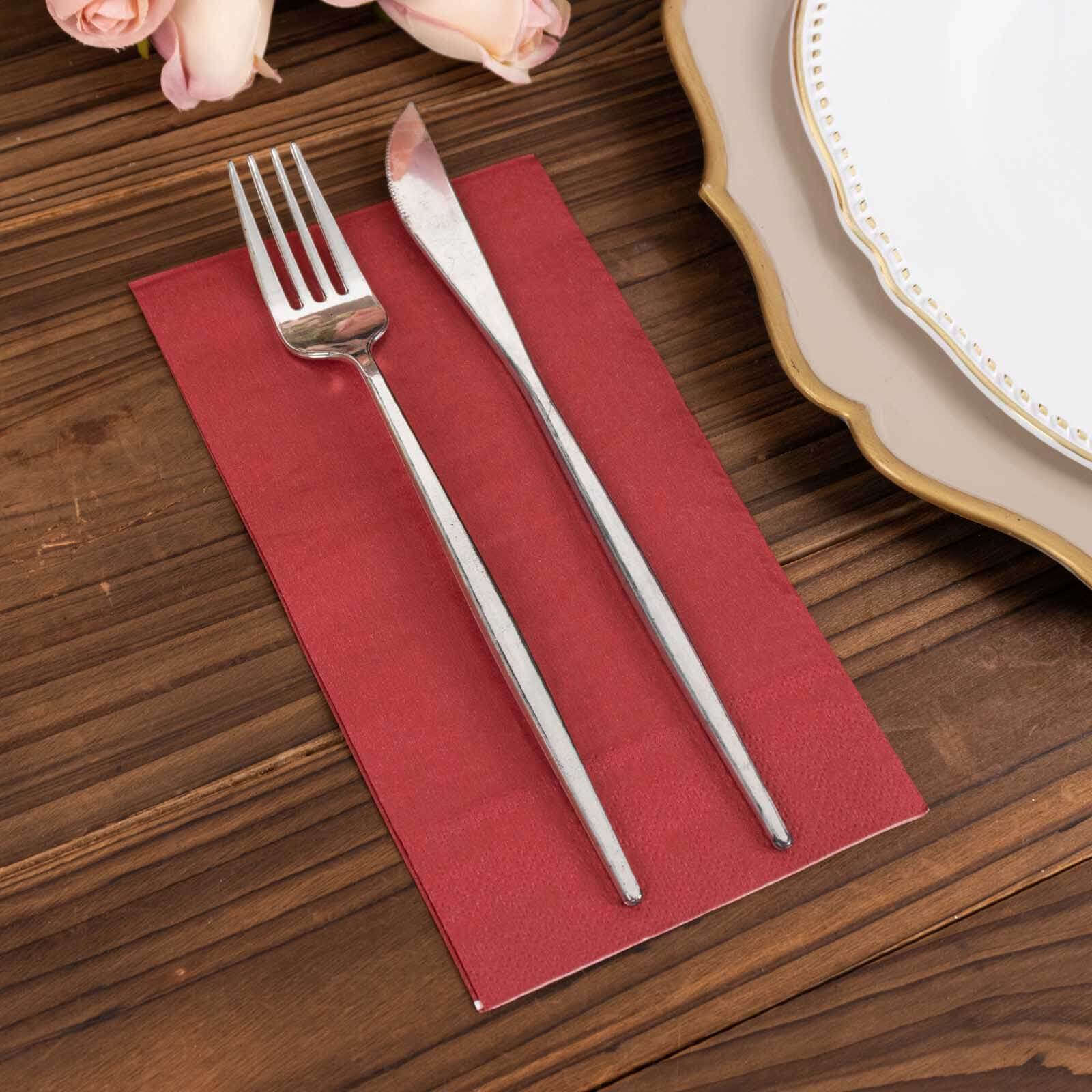 50-Pack Paper Napkins Soft Burgundy - Disposable 2-Ply Cocktail and Beverage Napkins for Weddings