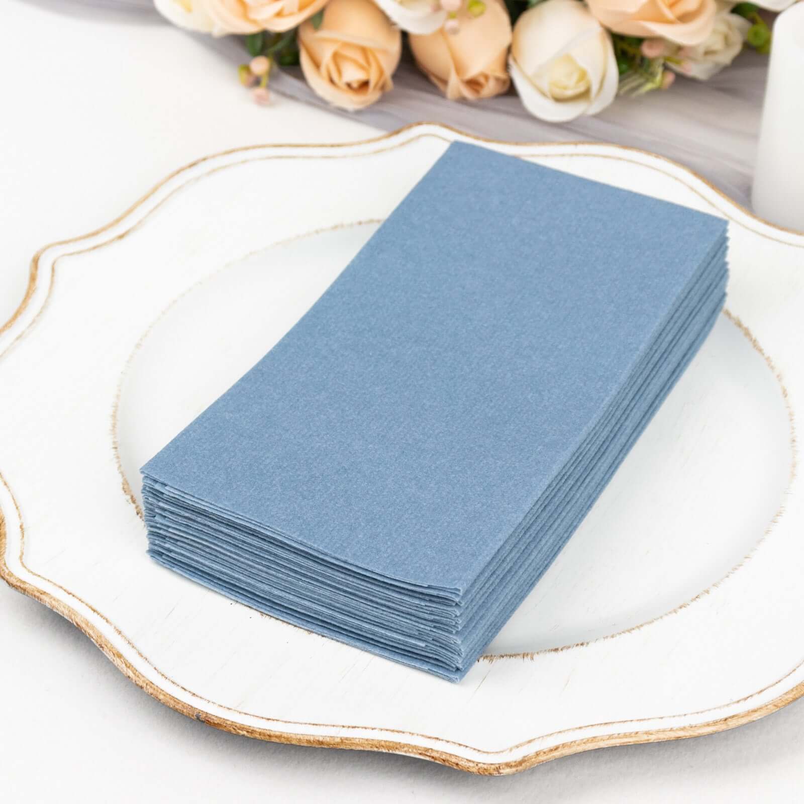 20-Pack Paper Linen-Like Napkins Dusty Blue - Disposable Hygienic Airlaid Guest Towels 8.5"x4"