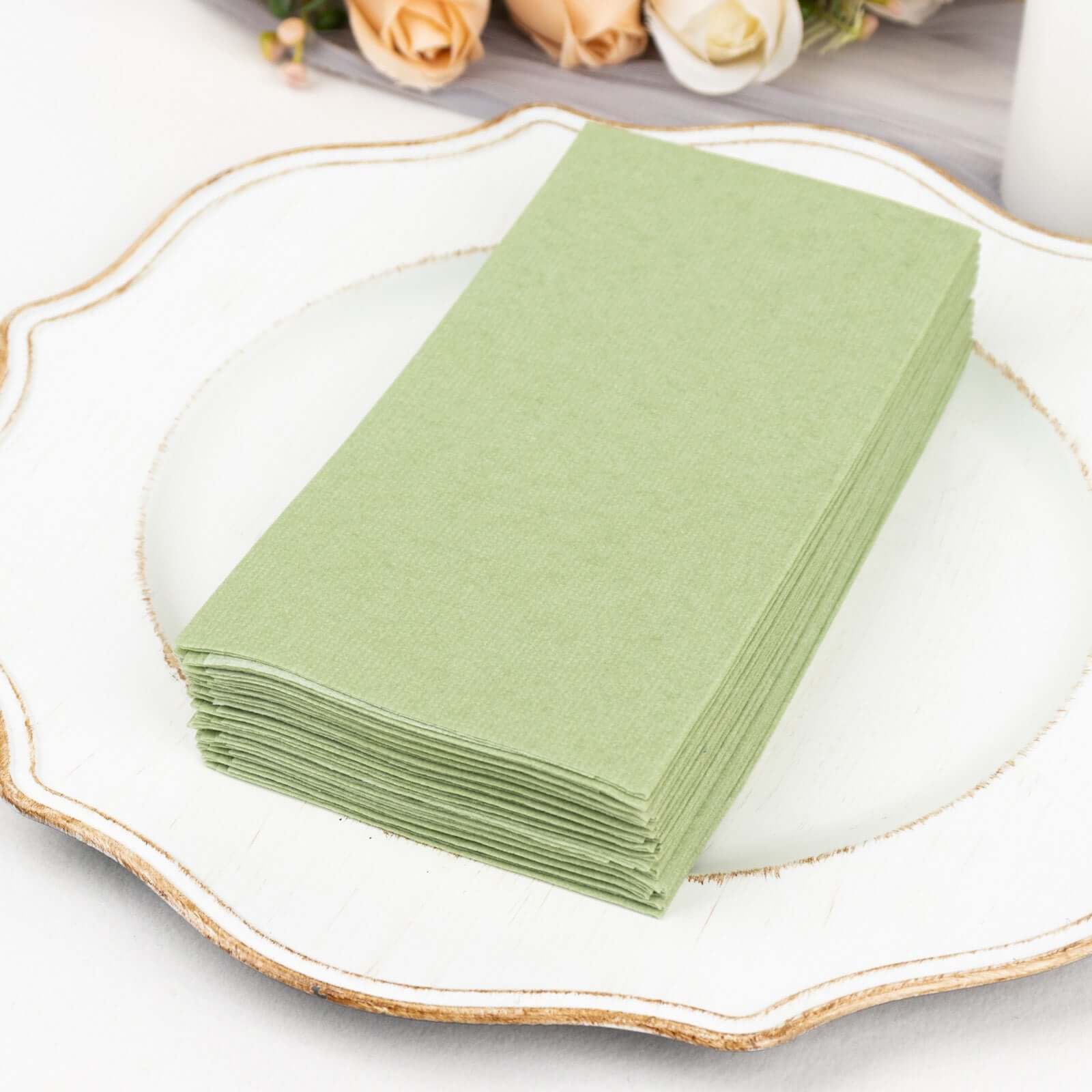 20-Pack Paper Linen-Like Napkins Sage Green - Disposable Hygienic Airlaid Guest Towels 8.5"x4"