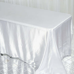 Satin Rectangular 90"x132" Tablecloth White Satin - Seamless Stylish Table Cover for Weddings and Parties
