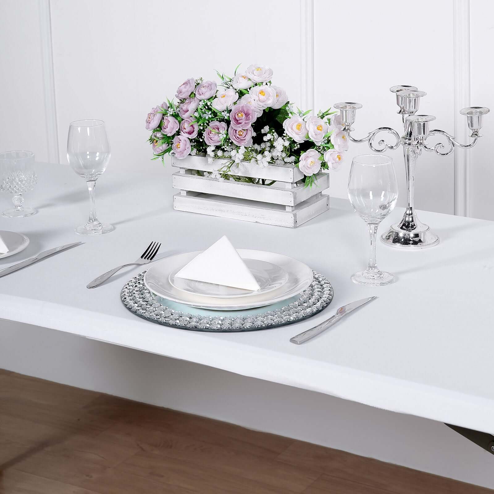 Stretch Spandex 72"x30" Rectangle Tablecloth Top Cover White - Sleek & Durable Fitted Table Topper Cap