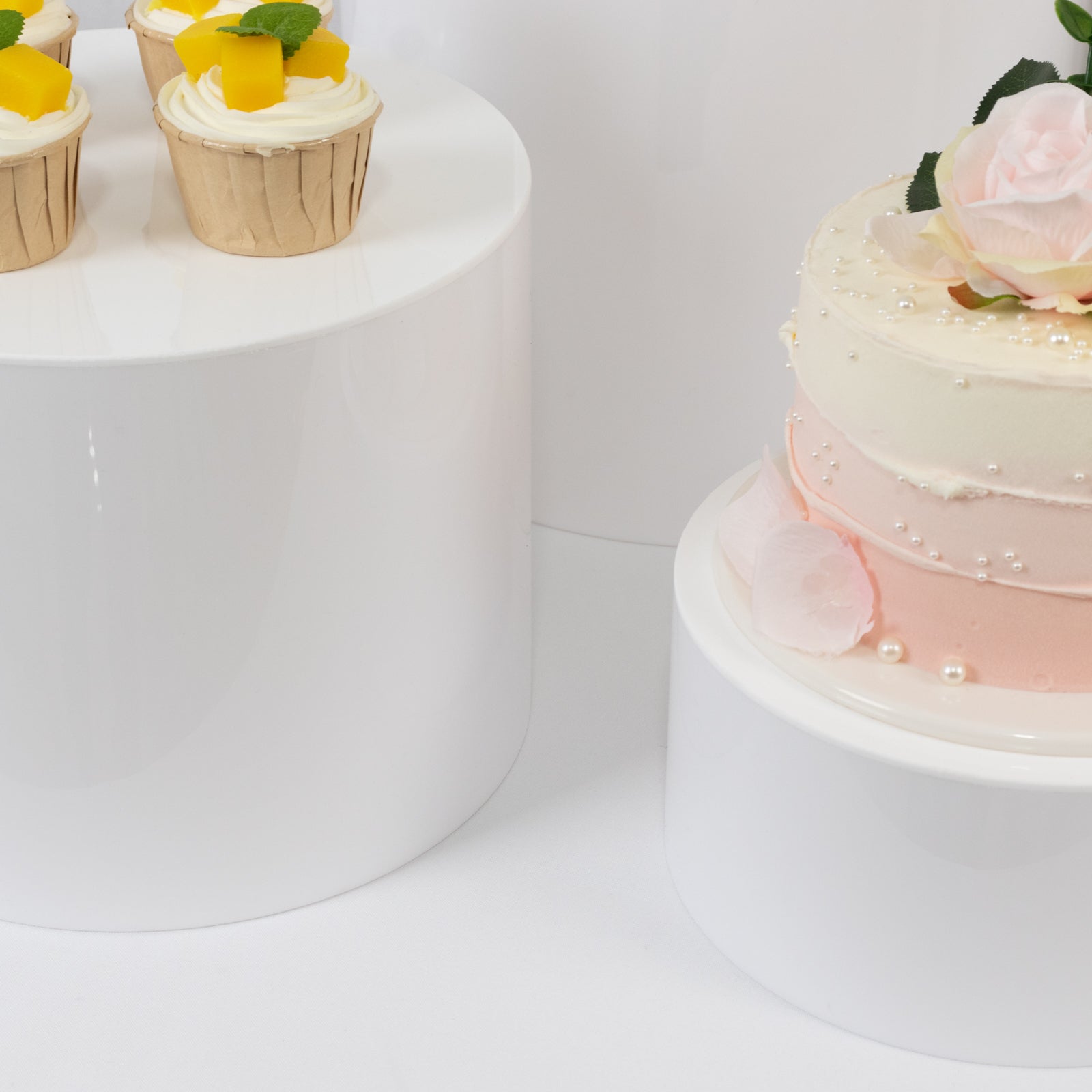 Set of 5 Acrylic Cake Stands Cylinder Design Round White - Display Risers for Events 4", 6", 8", 10", 12"