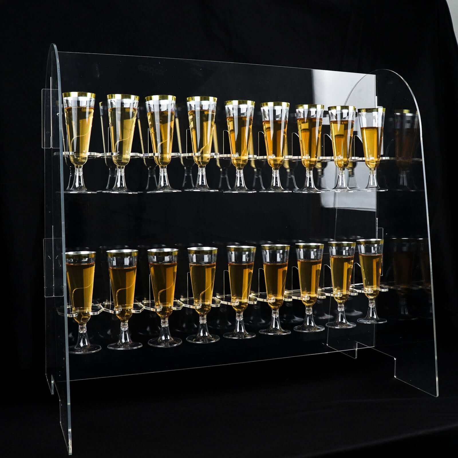 2-Tier Acrylic Champagne Glass Holder Display Stand Table Top Clear - Modern Stemware Rack Cocktail Drink Holder with 18 Hooks for Events & DIY Bars 25"