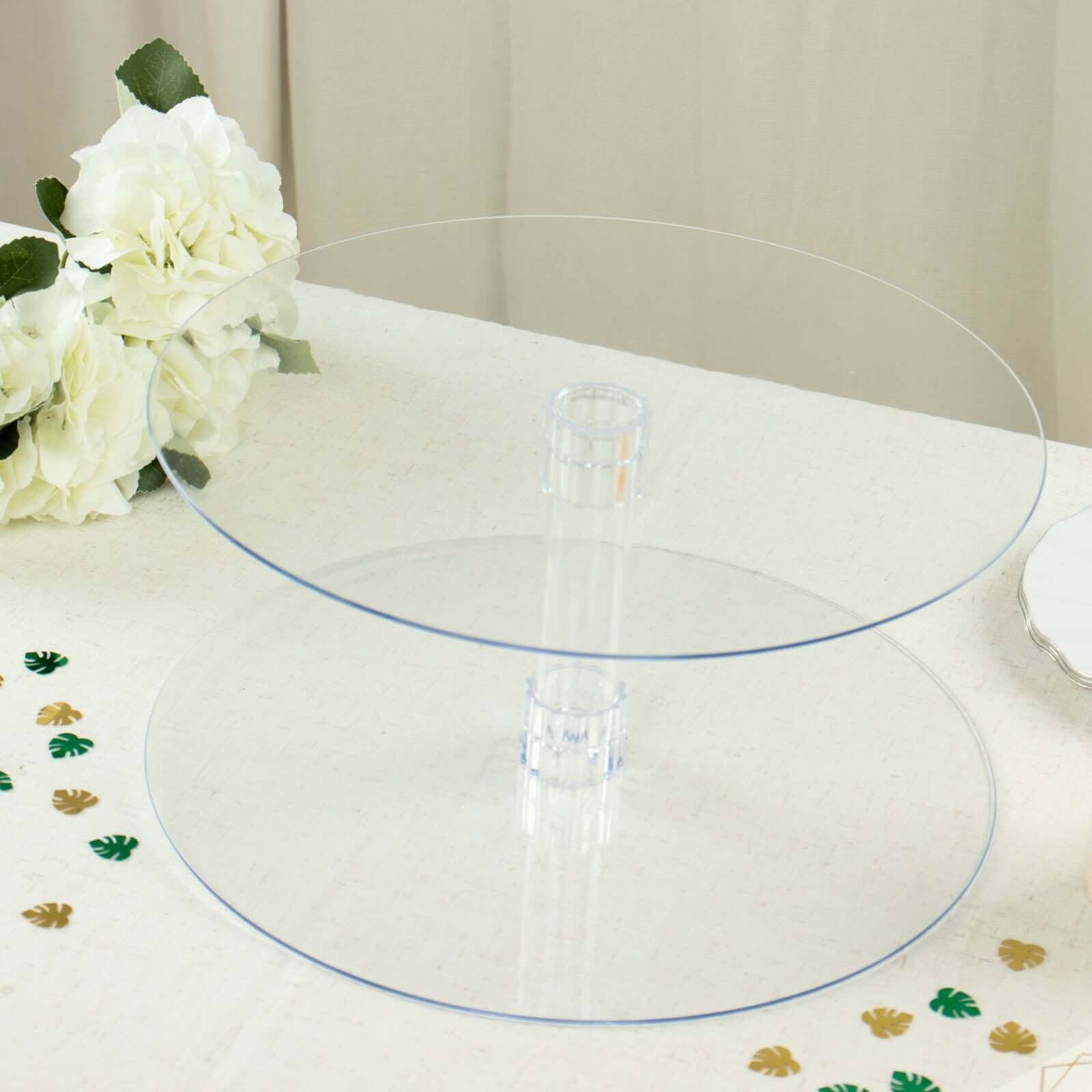 2-Tier Acrylic Round Cake Stand Set Clear - Chic Versatile Cupcake Holder Dessert Display Pedestal for Wedding Buffet & Catering Displays 18"