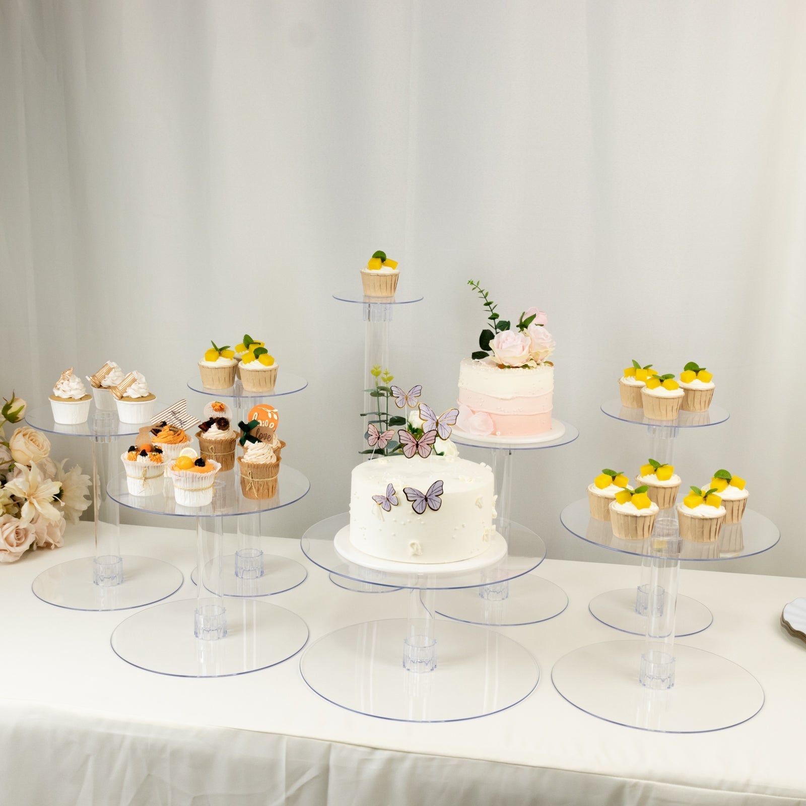 8-Tier Acrylic Cake Stand Set Clear - Sturdy & Lightweight Cupcake Holder Dessert Pedestal Centerpiece Risers in Assorted Sizes for Modern Minimalist Buffet Party Tables