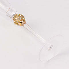 6-Pack Champagne Flute Glasses Clear Gold Rim Design with Studded Rhinestones - Long Stem Crystal Glassware for Wine & Events 6oz 11"