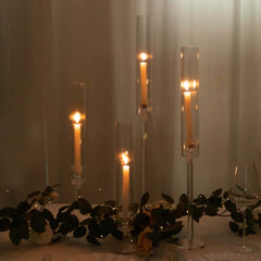 Set of 4 Acrylic Taper Candlestick Holders, Clear Tall Chimney Tube Candle Shades Hurricane Candle Stands 14", 18", 22", 26"