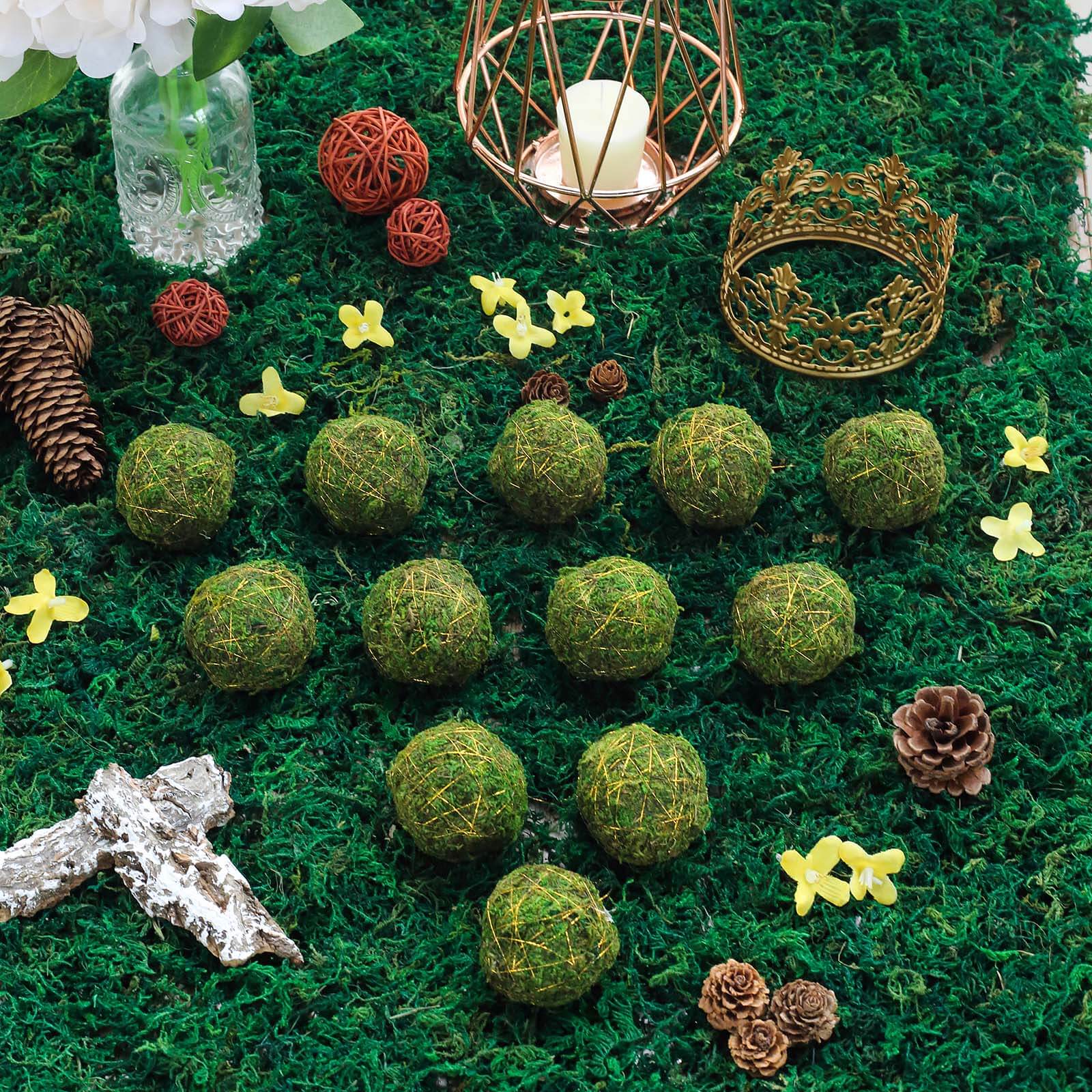 12-Pack Moss Ball Vase Fillers Handmade with Golden Twine Natural Preserved - DIY Decorative Craft Projects 2"