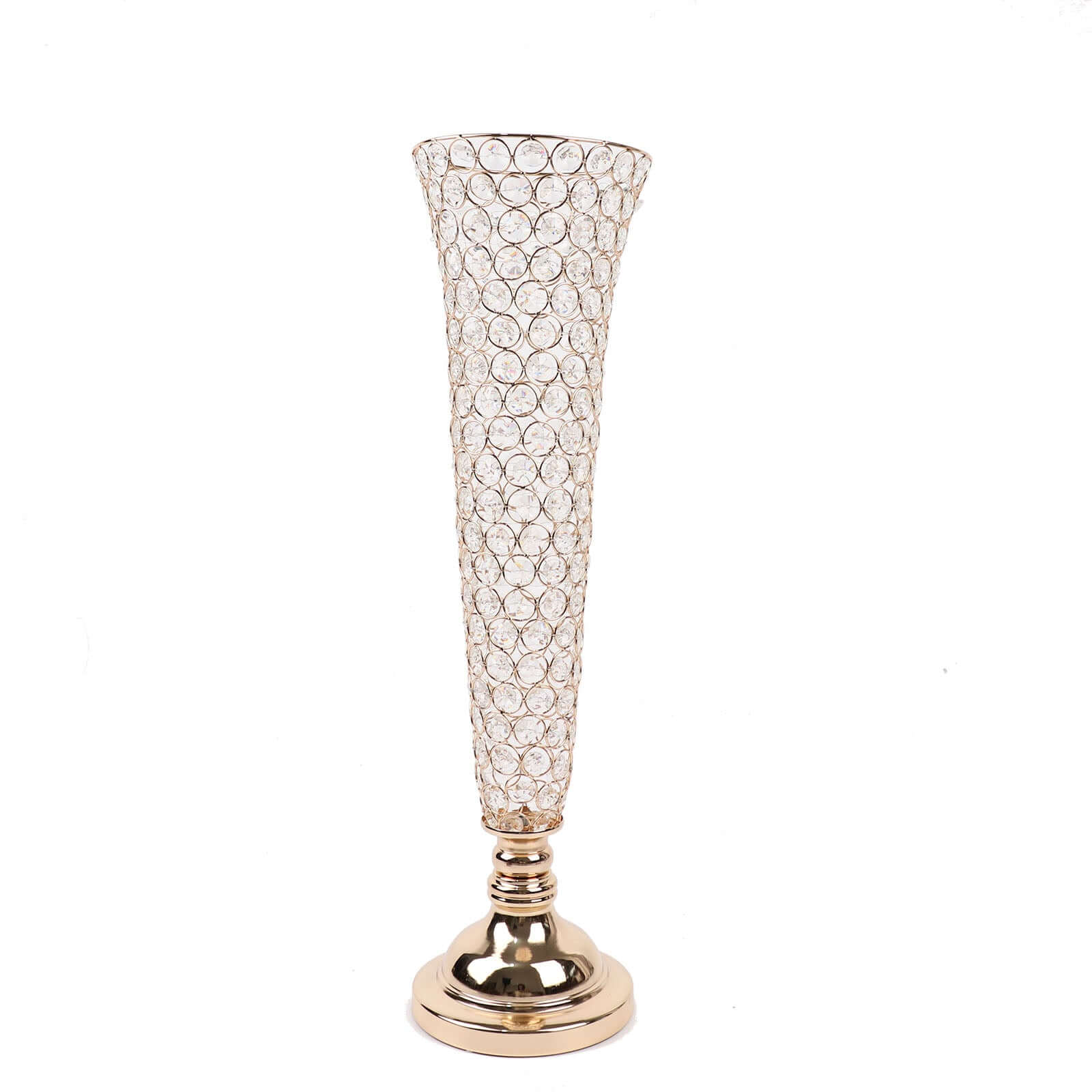 2-Pack Crystal Beaded Trumpet Vase Gold - Exquisite Floral Display Centerpiece Stand Set for Banquets & Receptions 28" Tall