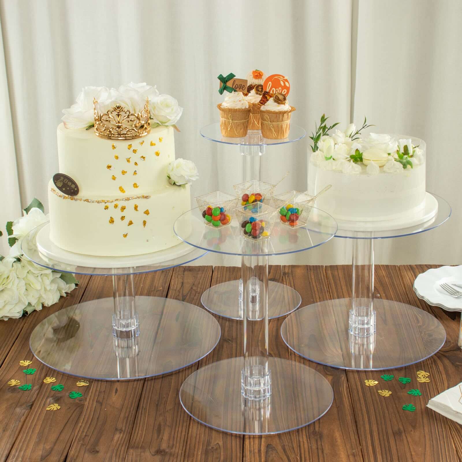 4-Tier Acrylic XL Cake Stand Set Clear - Sturdy & Lightweight Cupcake Holder Dessert Pedestal Centerpiece Risers in Assorted Sizes for Modern Minimalist Buffet Party Tables