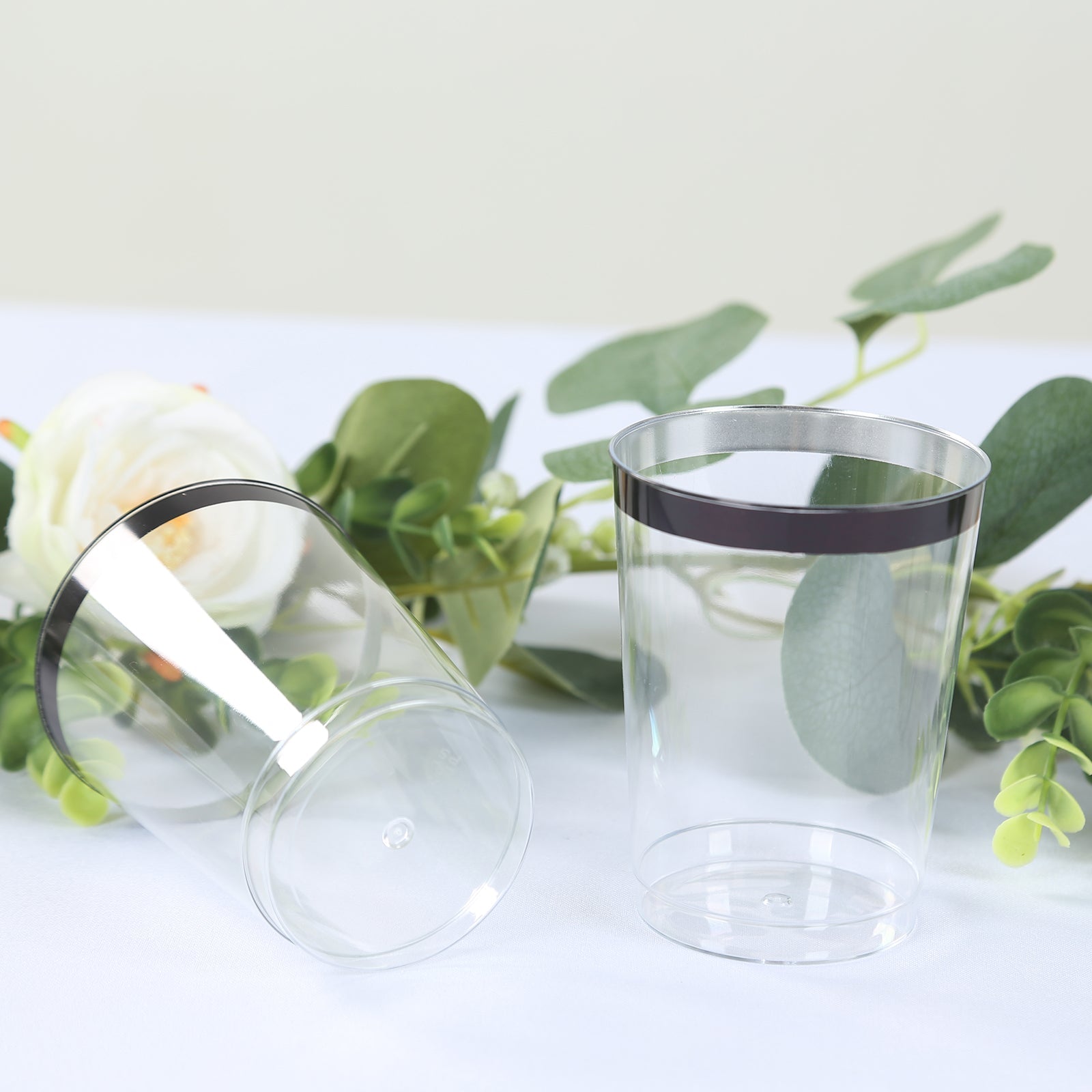 12-Pack Plastic Party Cups Clear with Silver Rim - Durable Disposable Tumblers for Drinks 17oz 5.5"