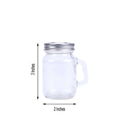 12-Pack Glass Mason Jars Rustic Design Clear with Handles and Silver Screw-On Lids - Trendy Containers for Drinks & Events 4oz