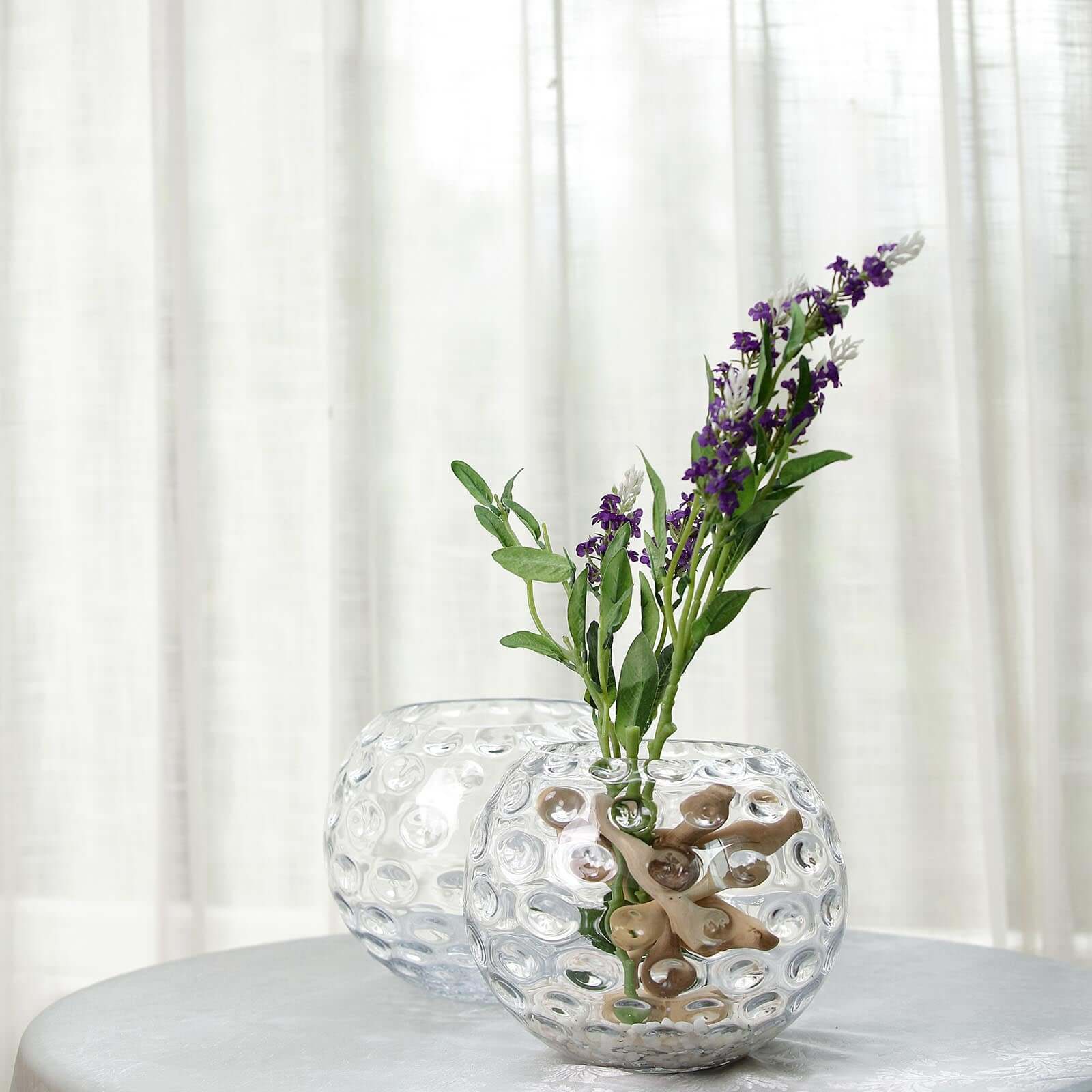 2-Pack Glass Bubble Vases Sphere Hobnail Design Clear Round - Decorative Votive Tealight Wedding Centerpieces 8"
