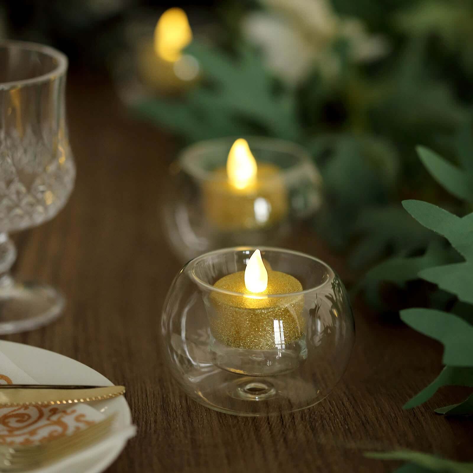 6-Pack Glass Tealight Candle Holders Crystal Clear Globe Design - Votive Candle Holders for Events 3"