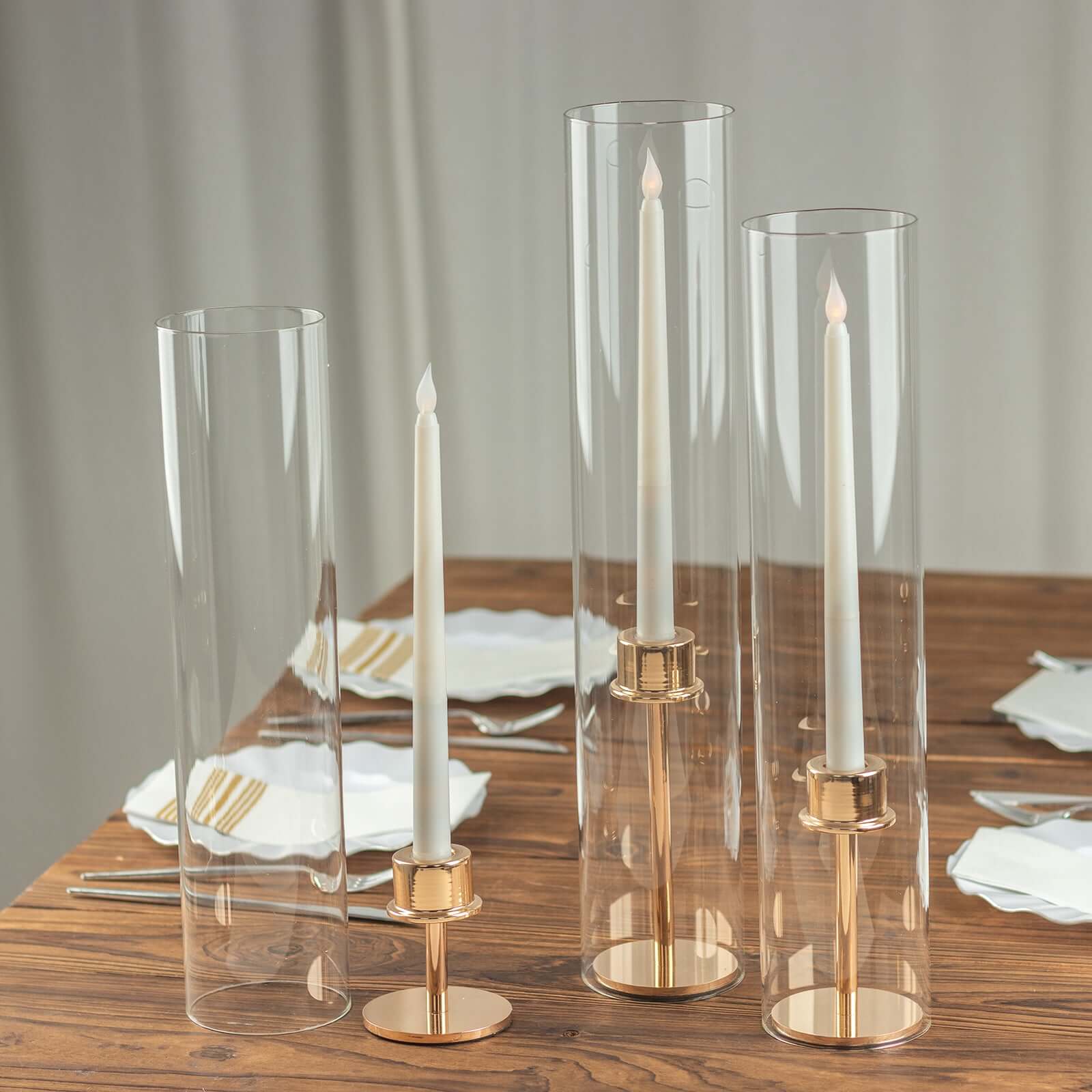 Set of 3 Clear Glass Hurricane Candle Sleeves 3.5" Wide - Chic Pillar Candle Shades Holder Table Centerpiece 15", 17", 19"