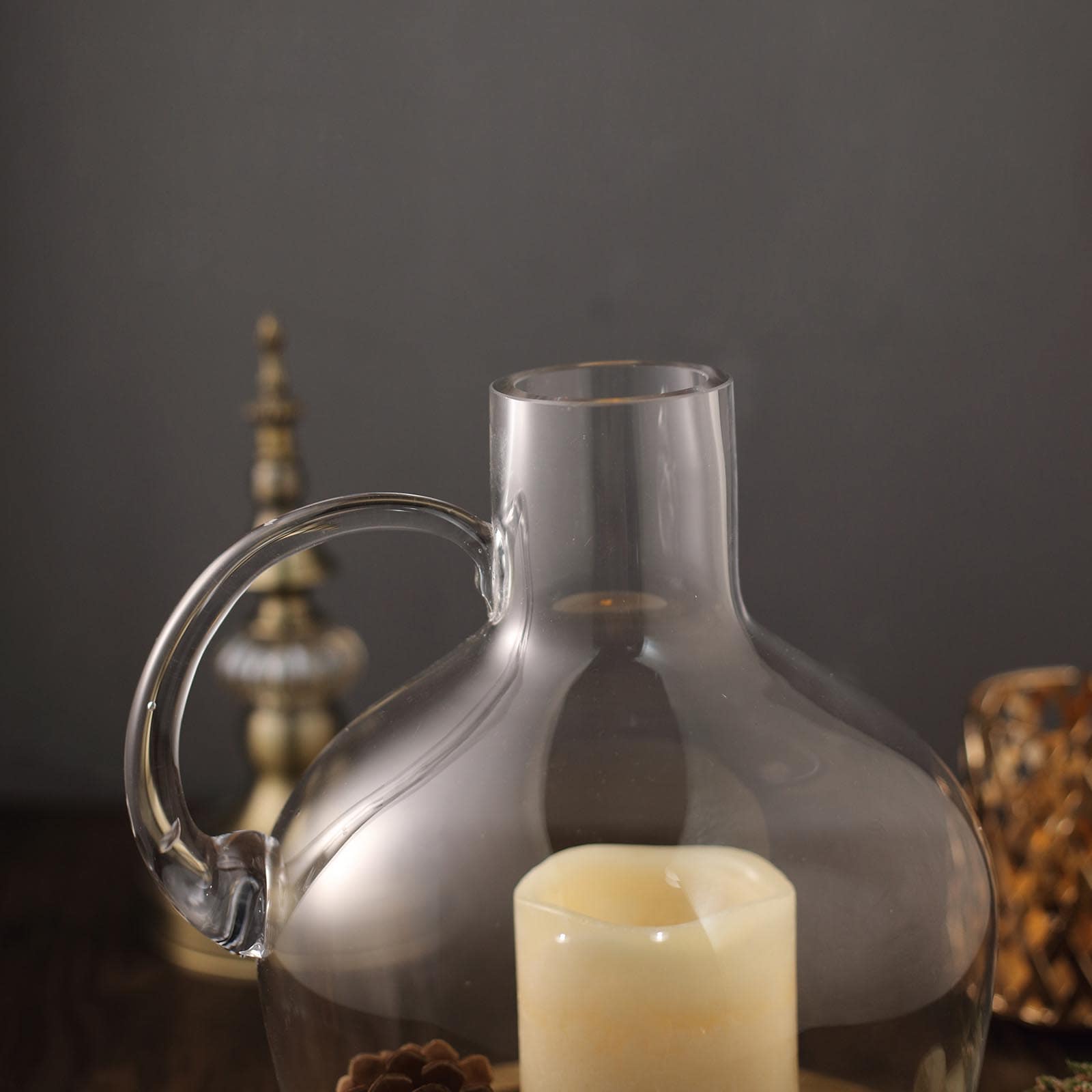 Glass Candle Holder Cloche Jar Dome Clear with Wooden Base - Stylish Centerpiece for Floral Displays 10"