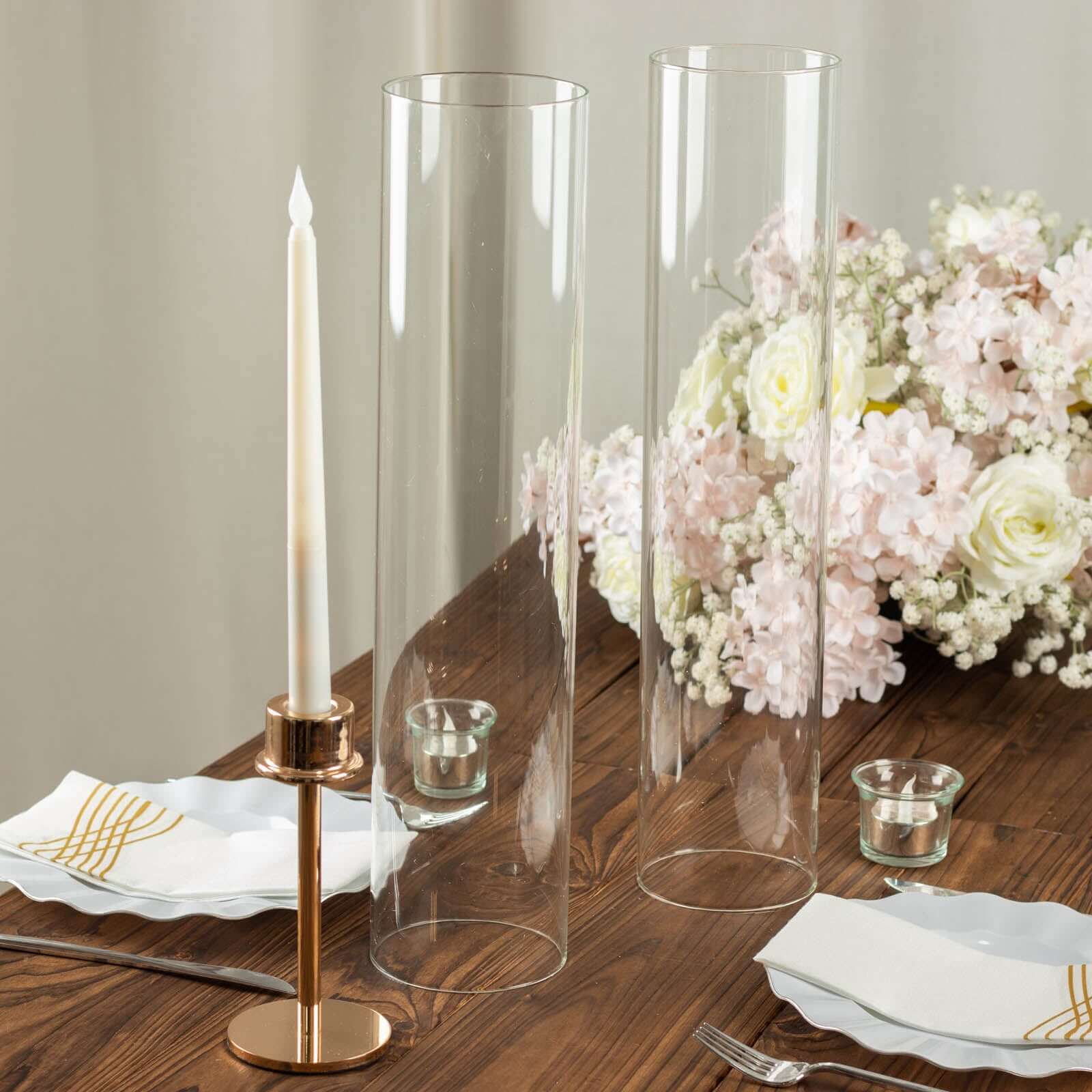 2-Pack Clear Glass Candelabra Shades Open End Hurricane Design - Stylish Table Centerpiece 18"