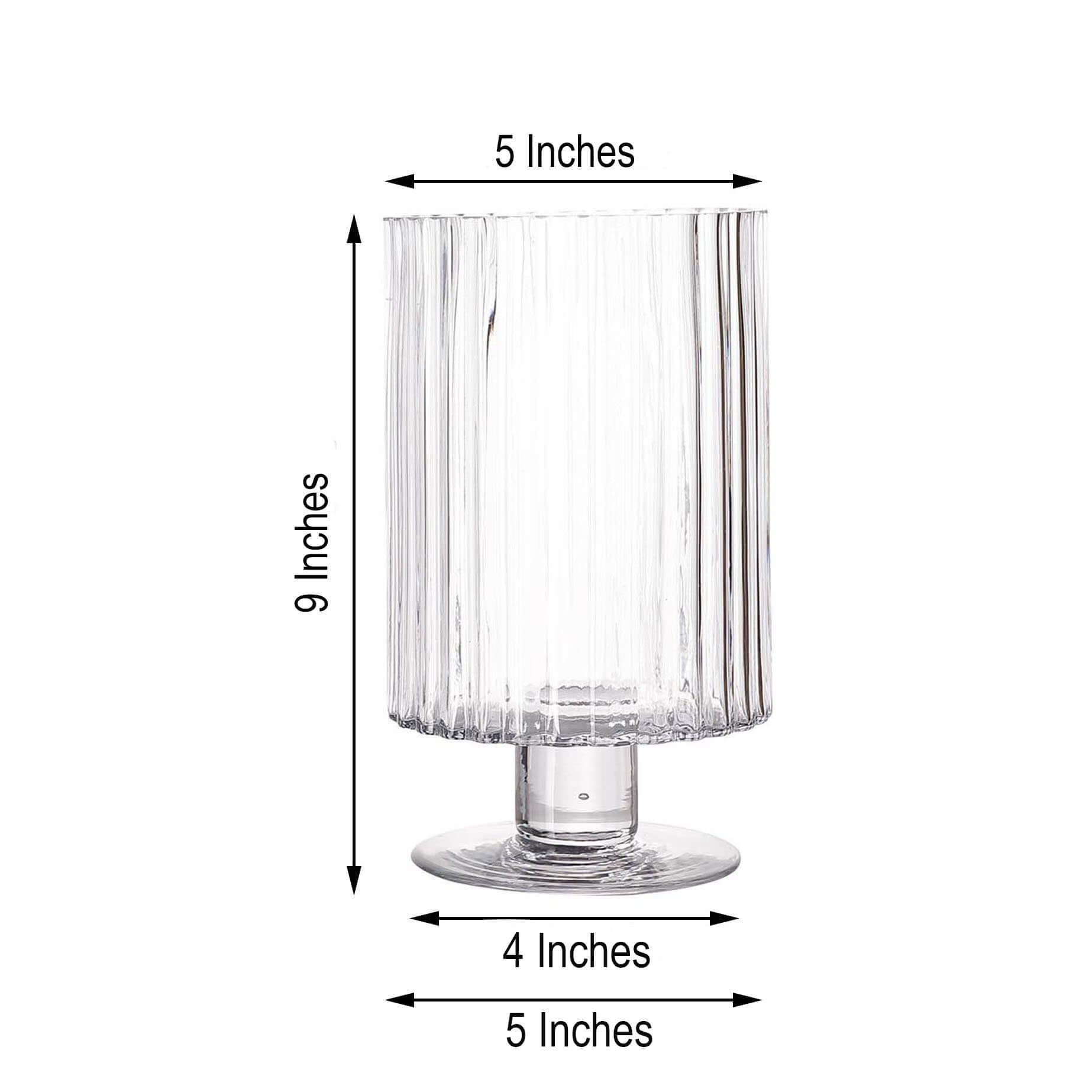 2-Pack Glass Pedestal Vases Ribbed Design Clear - Durable Votive Candle Holders for Events 9"