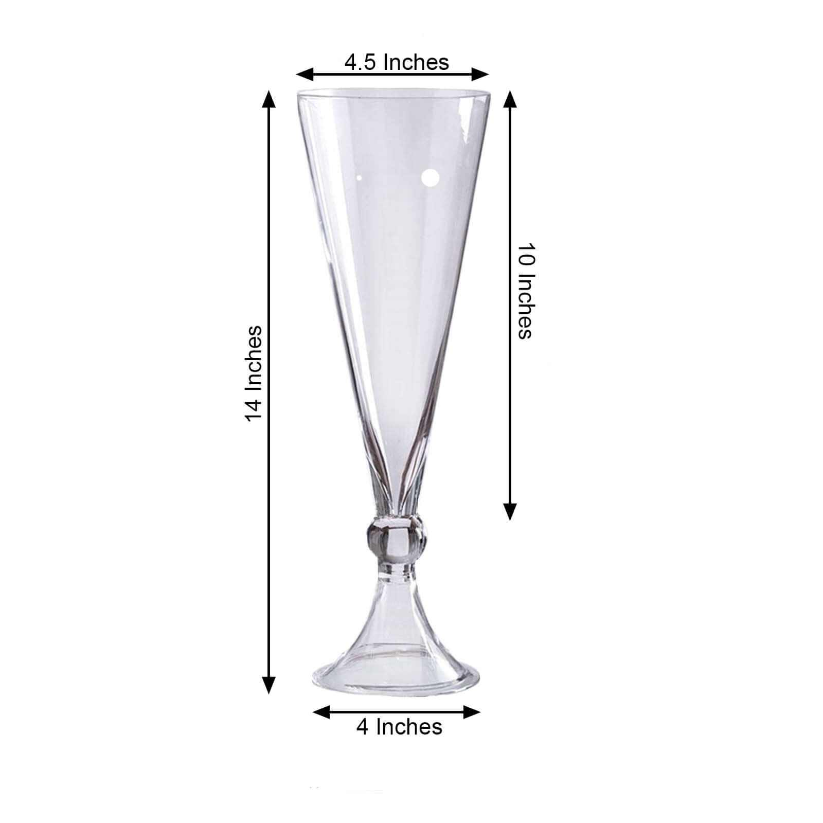 4-Pack Glass Trumpet Vases Reversible Crystal Ball Design Clear - Stylish Floral Table Centerpieces 14"
