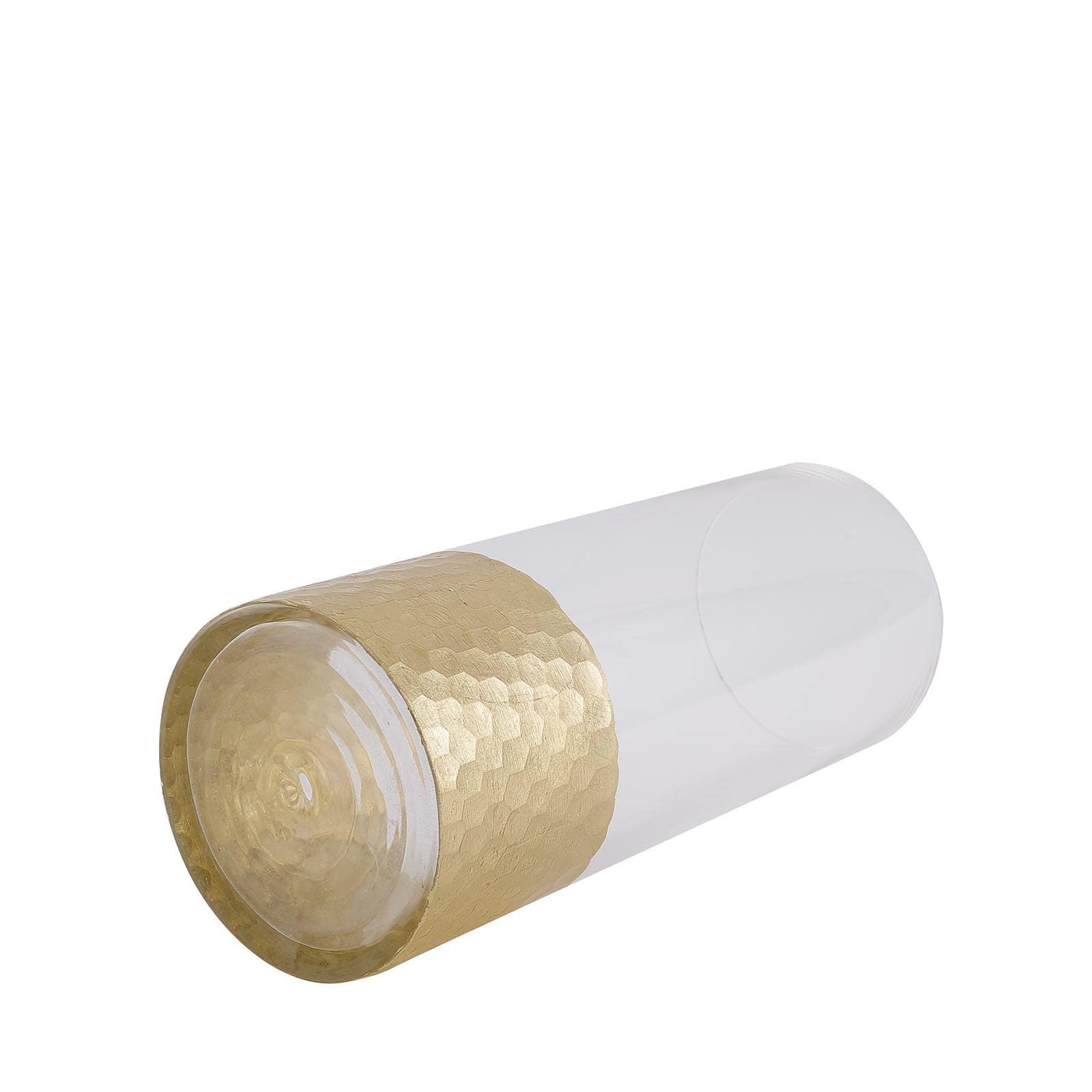 2-Pack Glass Cylinder Vases Honeycomb Design Clear with Gold Base - Decorative Candle Holder Centerpieces 12"