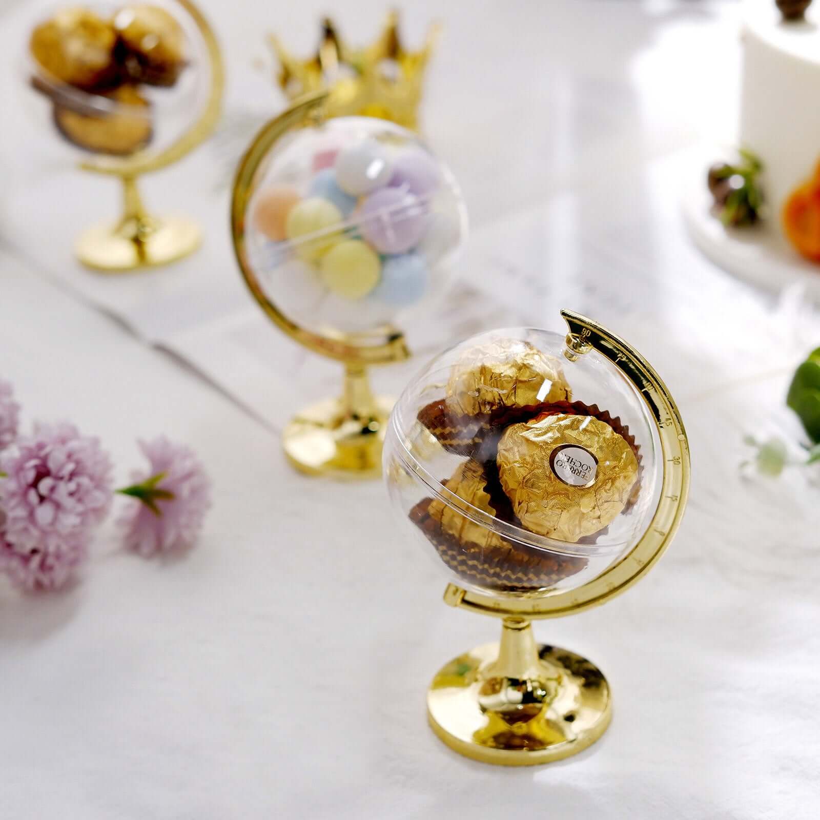 12-Pack Fillable Mini Globe Candy Container Clear Gold - Stylish Candy Treat Favor Containers 4.5"