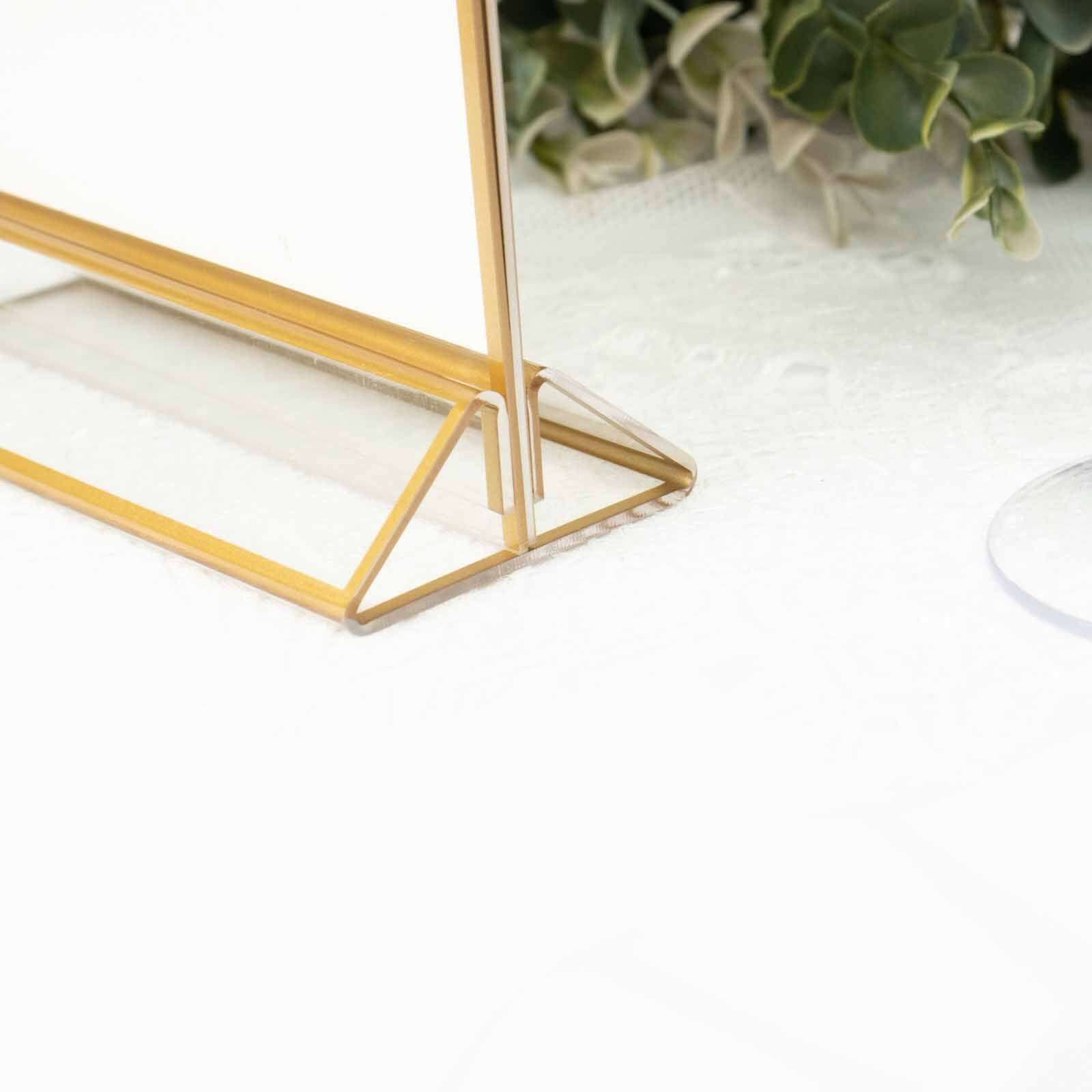 6-Pack Gold Frame Acrylic Table Sign Holders Double-Sided Display for Numbers and Menus - Perfect for Weddings 5"x9"