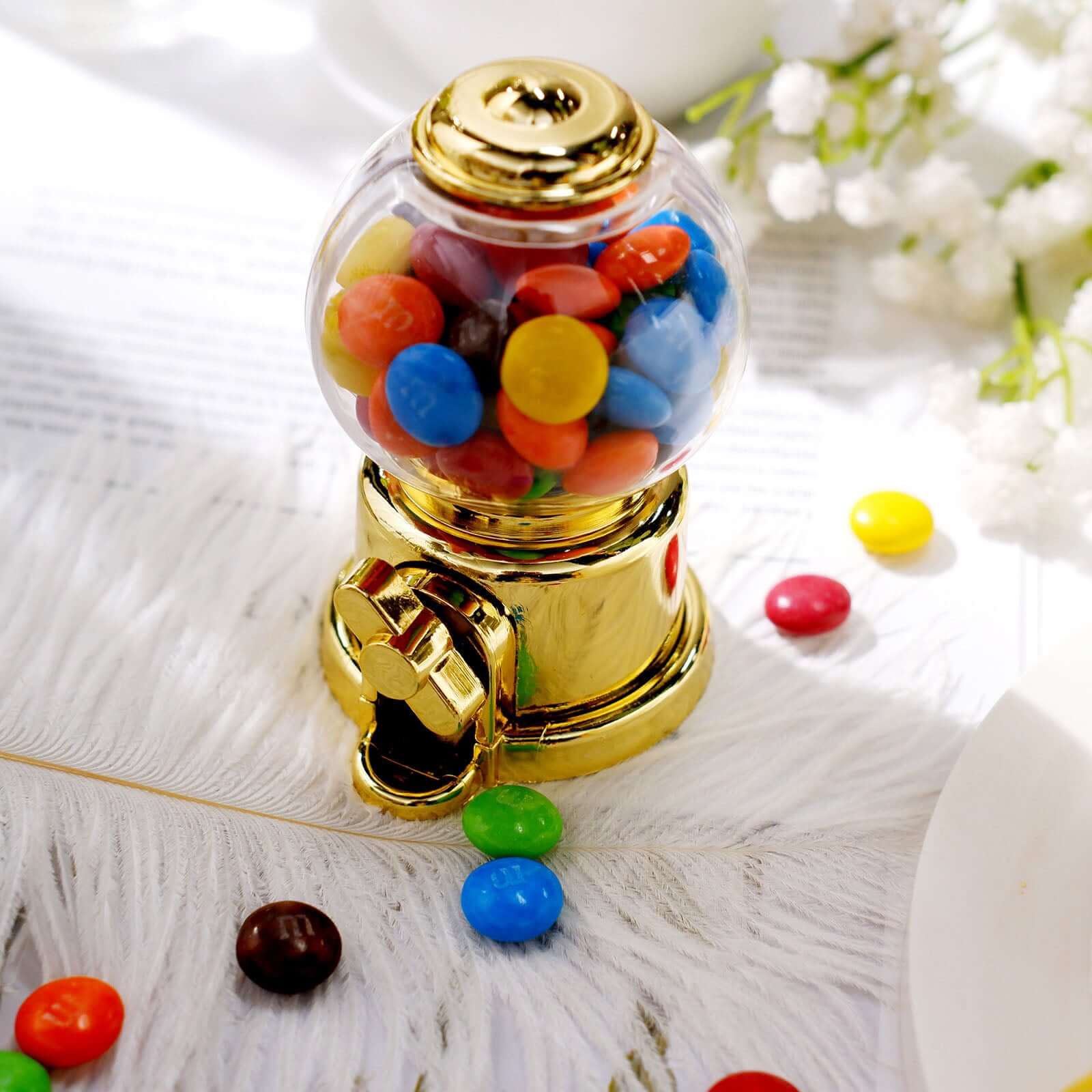 6 Pack 3.5" Clear Gold Mini Gumball Machine Treats Party Favor Boxes, Small Candy Container Gift Boxes