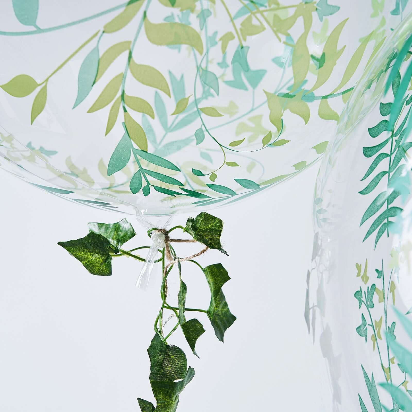 2 Pack 20" Clear Green Leaf Print Bobo Bubble Balloons, Transparent PVC Balloons