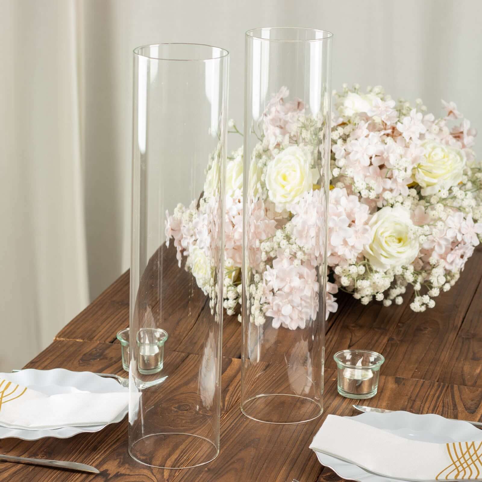 2-Pack Clear Glass Candelabra Shades Open End Hurricane Design - Stylish Table Centerpiece 18"
