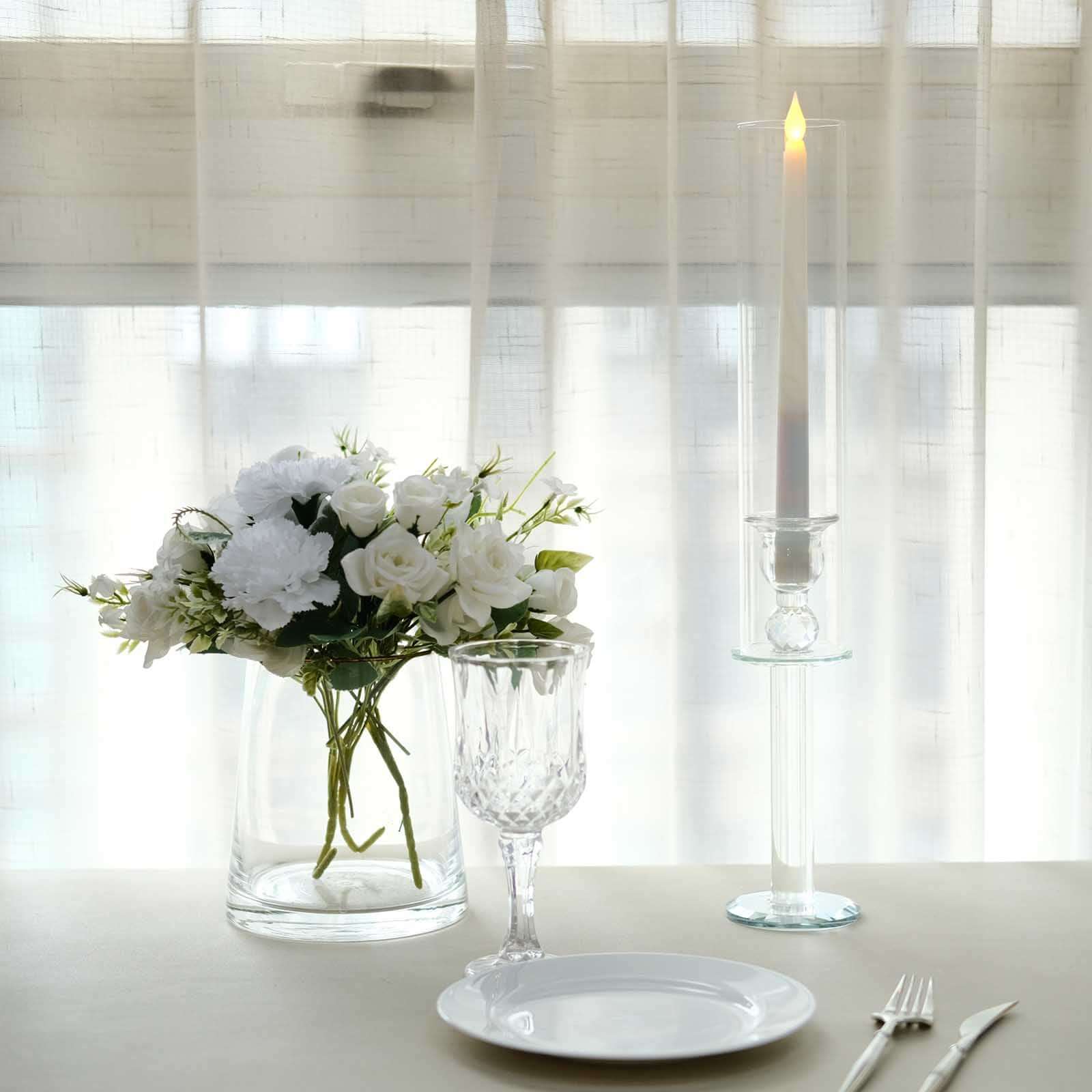 2-Pack Crystal Glass Hurricane Taper Candle Holders, Tall Decorative Candle Stands Clear Cylinder Chimney Tubes 18"