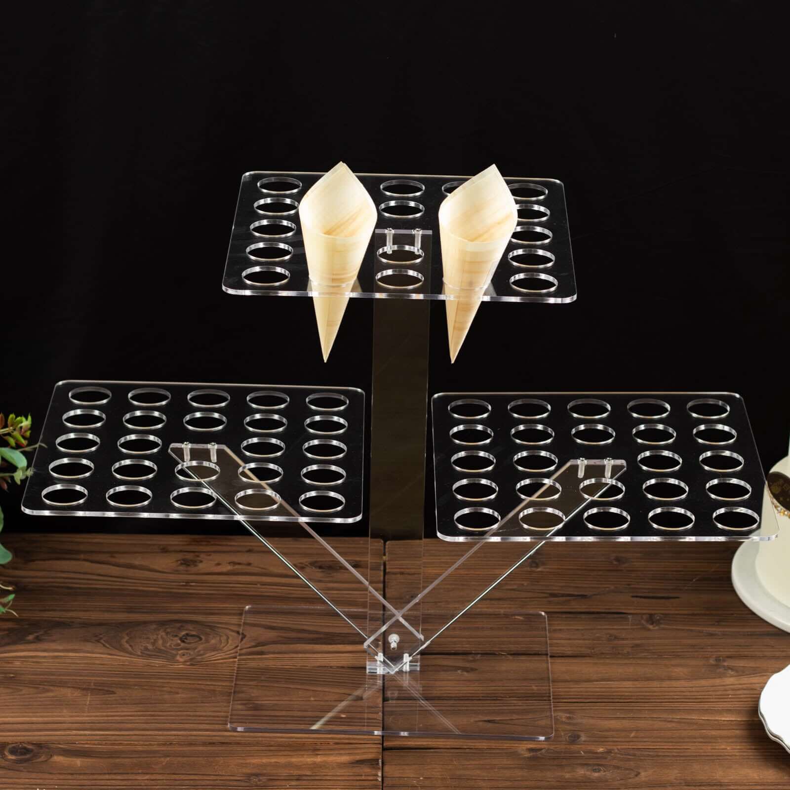 3-Tier Acrylic Square Ice Cream Cone Holder Clear - Foldable Multi-Purpose Dessert Display Stand with 72-Slots for Stylish Food Presentation 18" Tall