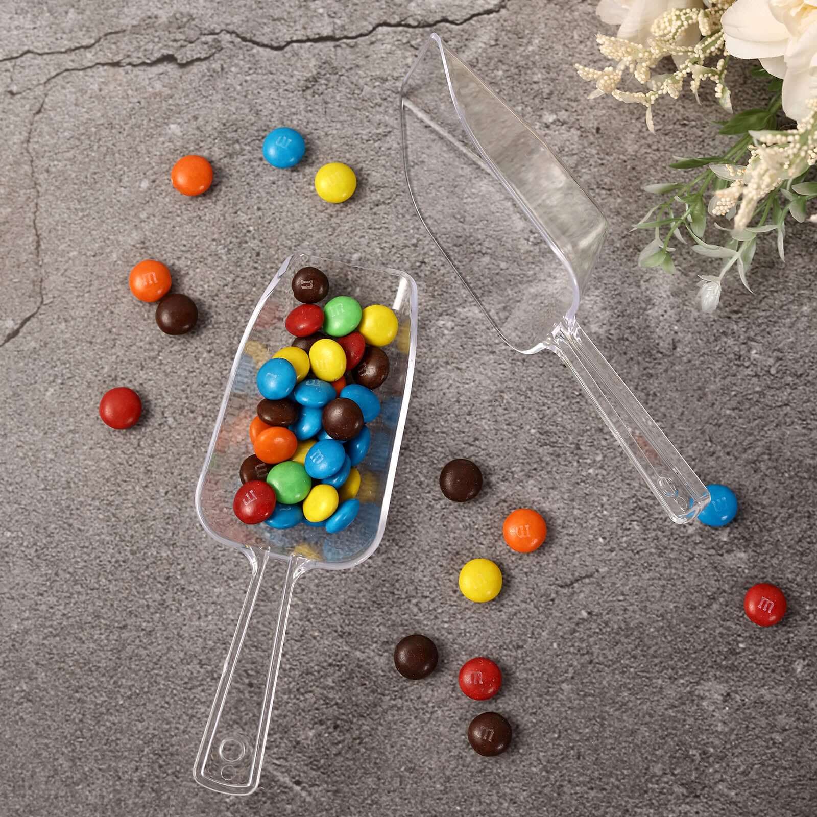 6-Pack Candy Scoops Kitchen Ice Scoop Design Clear - Plastic Disposable Supplies for Bar and Buffet Use 6"