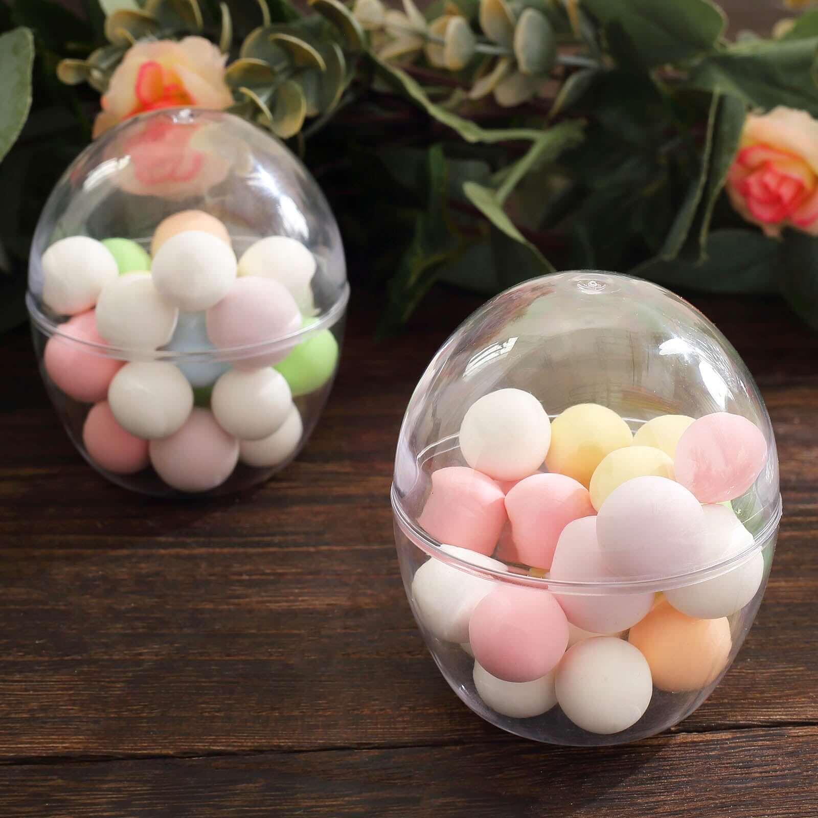 12-Pack Plastic Party Favor Cup Containers Clear Egg Shape Design - Disposable Mini Dessert Cups with Dome Lids for Candy Buffets & Dessert Displays 4oz
