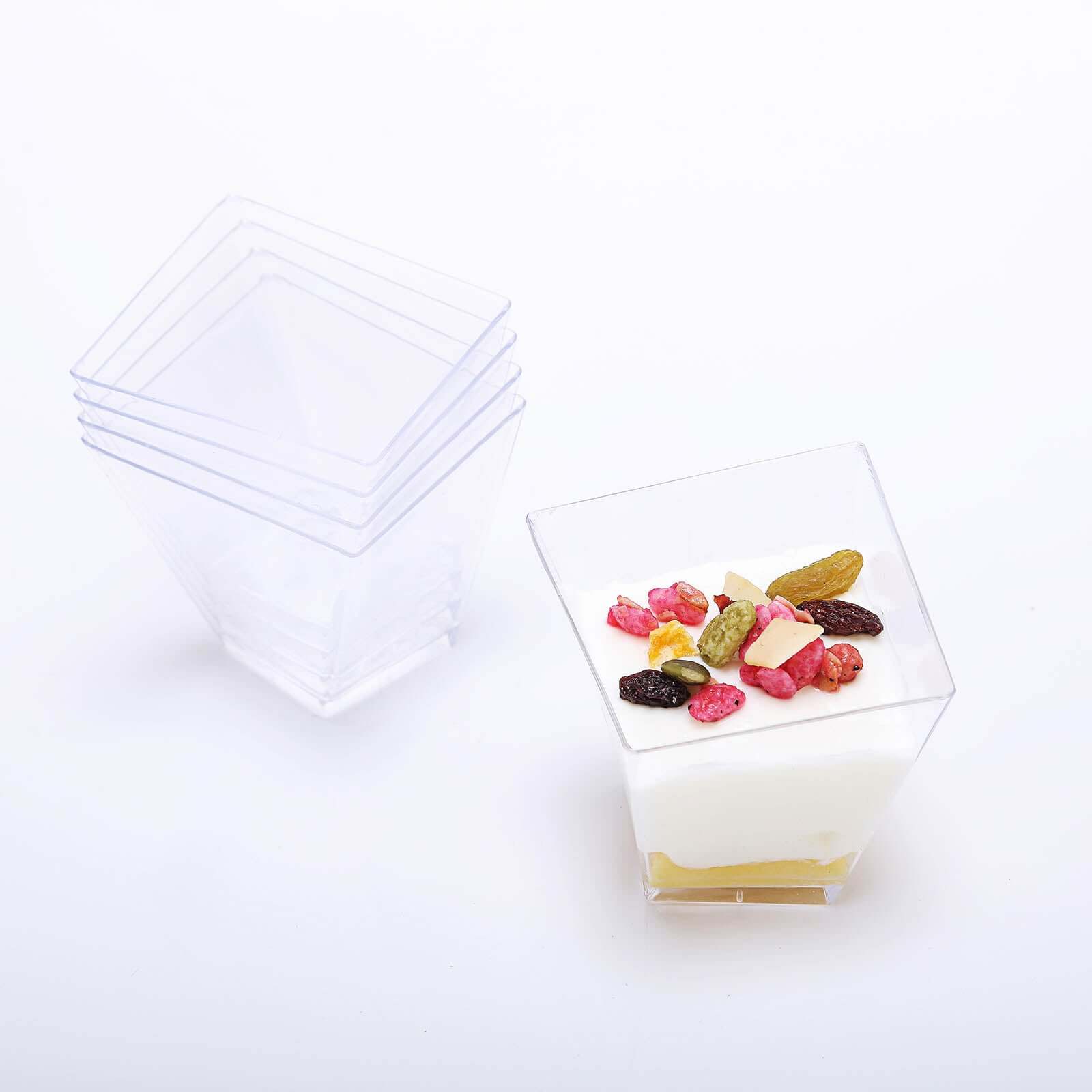 50-Pack Plastic Dessert Cups Square Twist Clear - Durable Disposable Sauce Cups for Parties 2oz