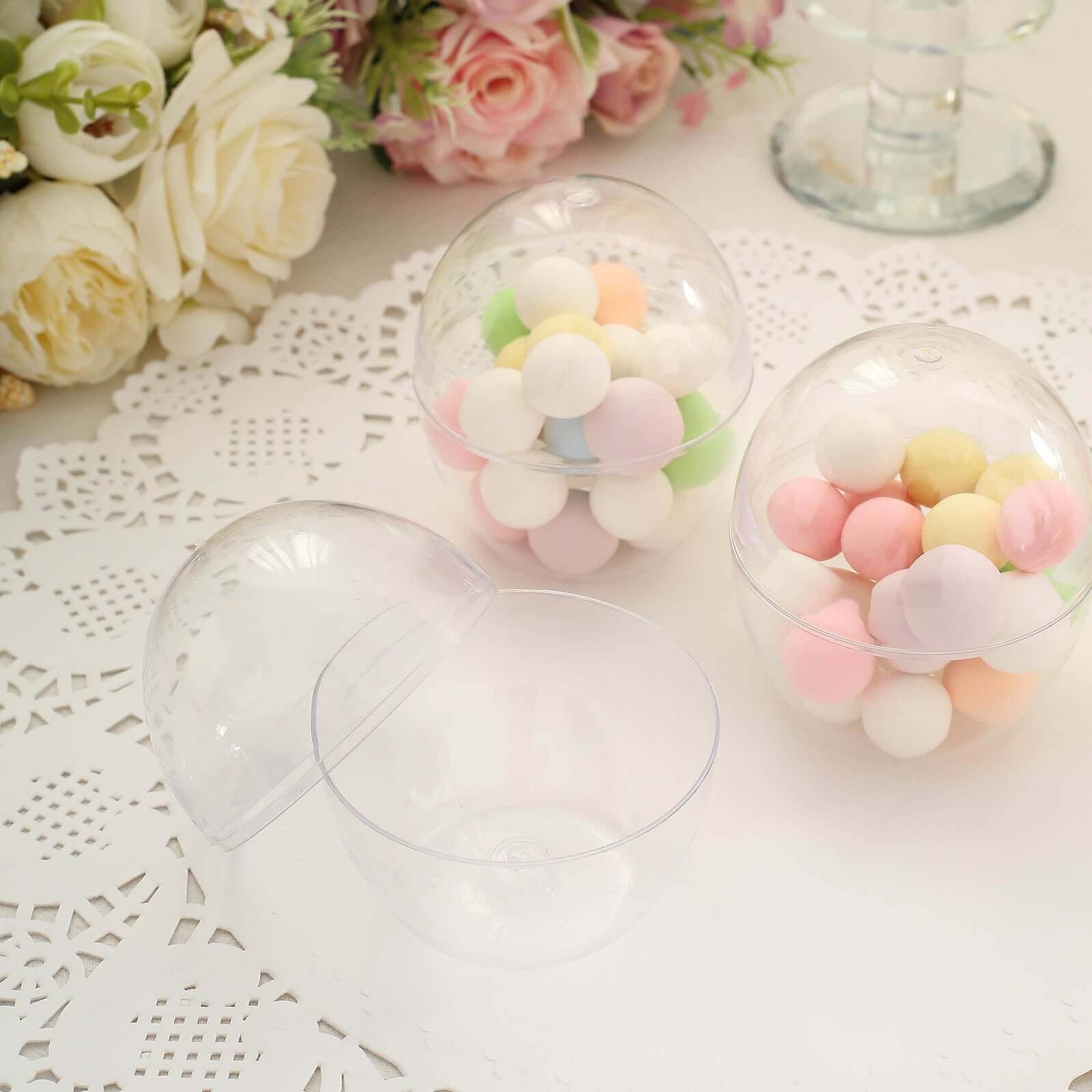 12-Pack Plastic Party Favor Cup Containers Clear Egg Shape Design - Disposable Mini Dessert Cups with Dome Lids for Candy Buffets & Dessert Displays 4oz