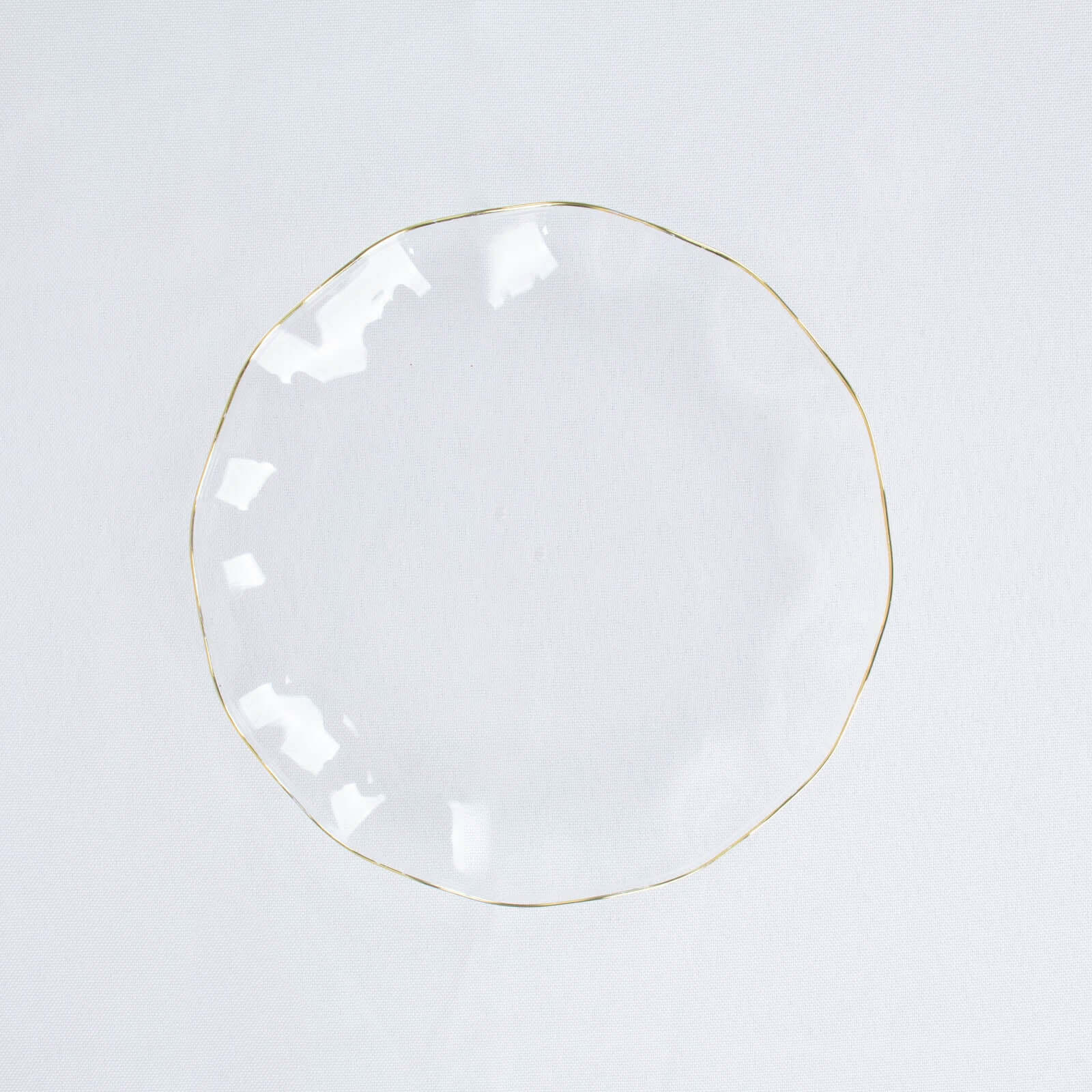 10-Pack Plastic Round 6" Dessert Plates in Clear Ruffled Rim with Gold Edging - Sturdy Disposable Salad Appetizer Dinnerware