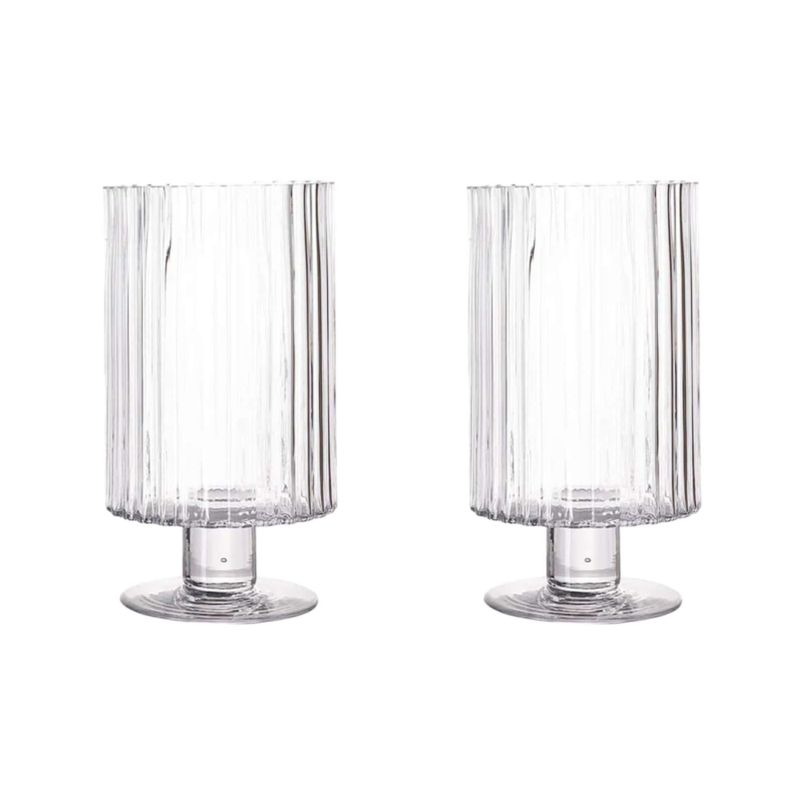 2-Pack Glass Pedestal Vases Ribbed Design Clear - Durable Votive Candle Holders for Events 9"