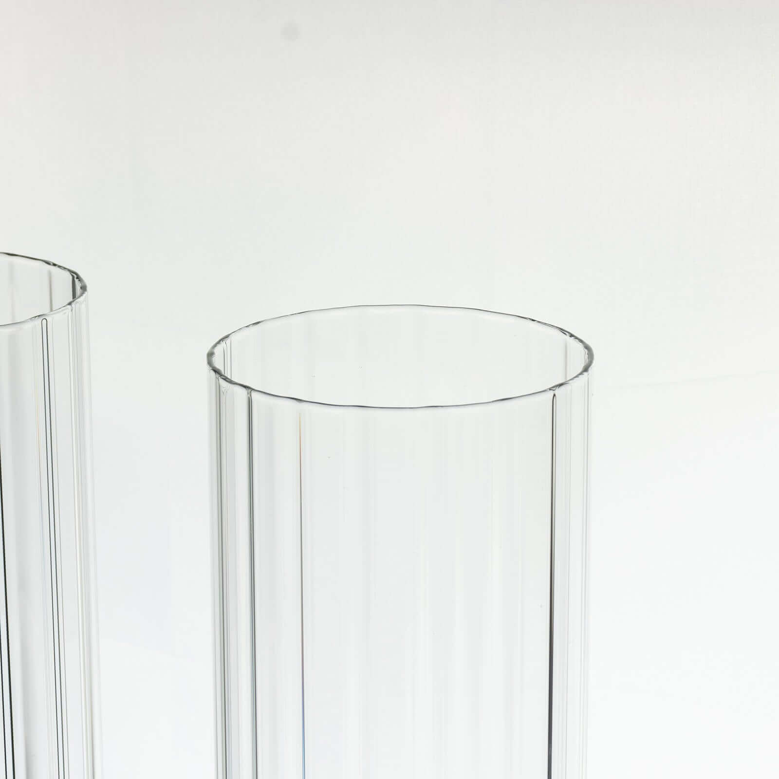 2-Pack Clear Ribbed Glass Hurricane Shades Open End Design - Stylish Candelabra Pillar Candle Holder Table Centerpiece 20"