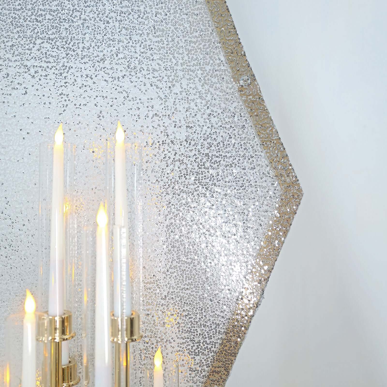 8ftx7ft Metallic Silver Shiny Sequin Hexagon Backdrop Stand Cover, Shiny Sparkle 2-Sided Custom Fit Wedding Arch Cover
