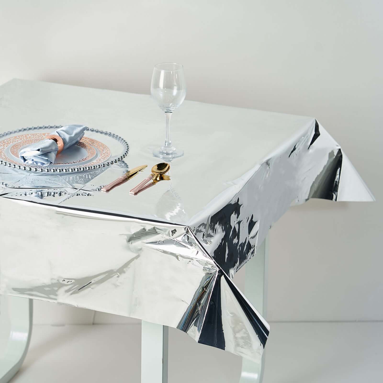 Metallic Foil Tablecloth Square Silver - Stylish Disposable Party Cover 50"x50"