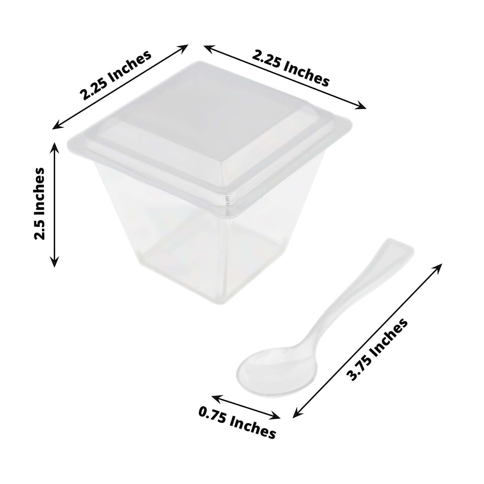 24-Pack Plastic Square Dessert Tumbler Cup Clear - Disposable Snack Serving Cups with Lid and Spoon Set for Parties, Catered Events & Buffets 4oz