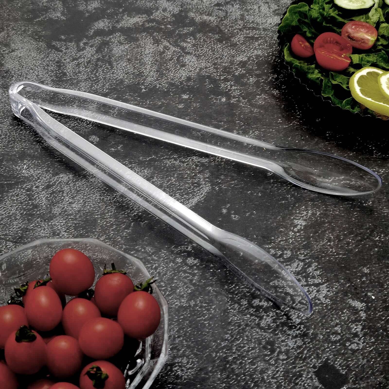 3-Pack Plastic Serving Tongs Clear - Durable Disposable Food Service Tongs for Salad Bars Dessert Tables Buffets12"