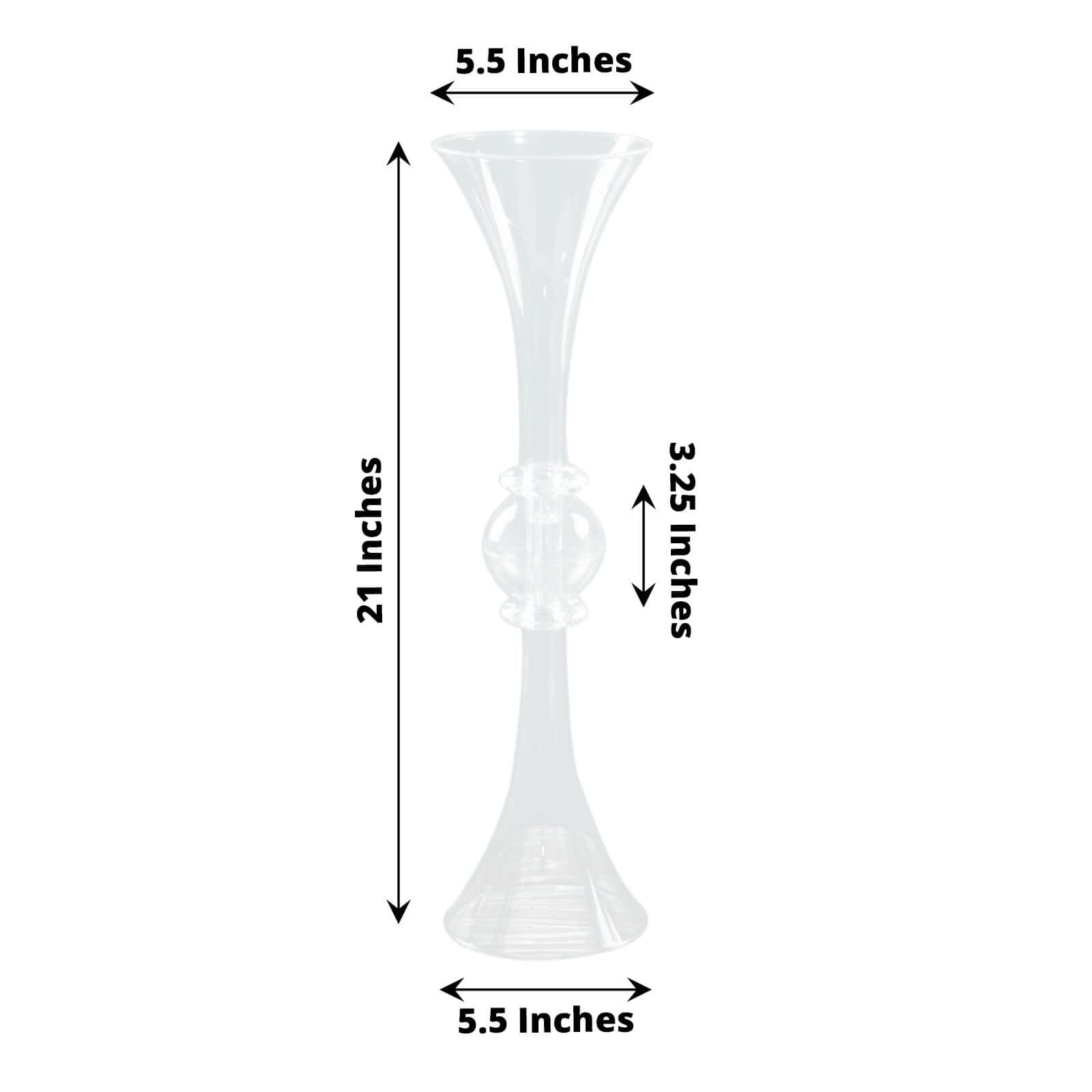 2-Pack Flower Vases Trumpet Design with Crystal Embellishments Clear - Reversible Plastic Table Centerpieces 21"