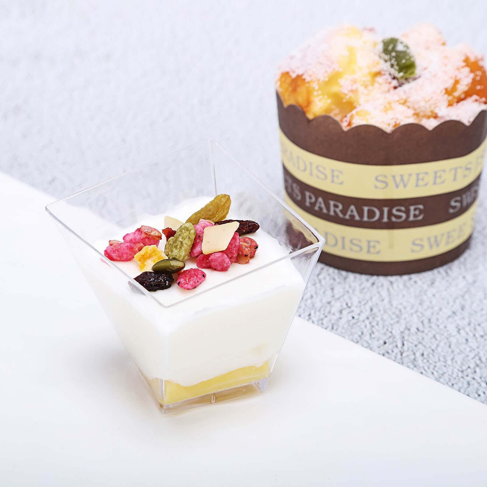 50-Pack Plastic Dessert Cups Square Twist Clear - Durable Disposable Sauce Cups for Parties 2oz