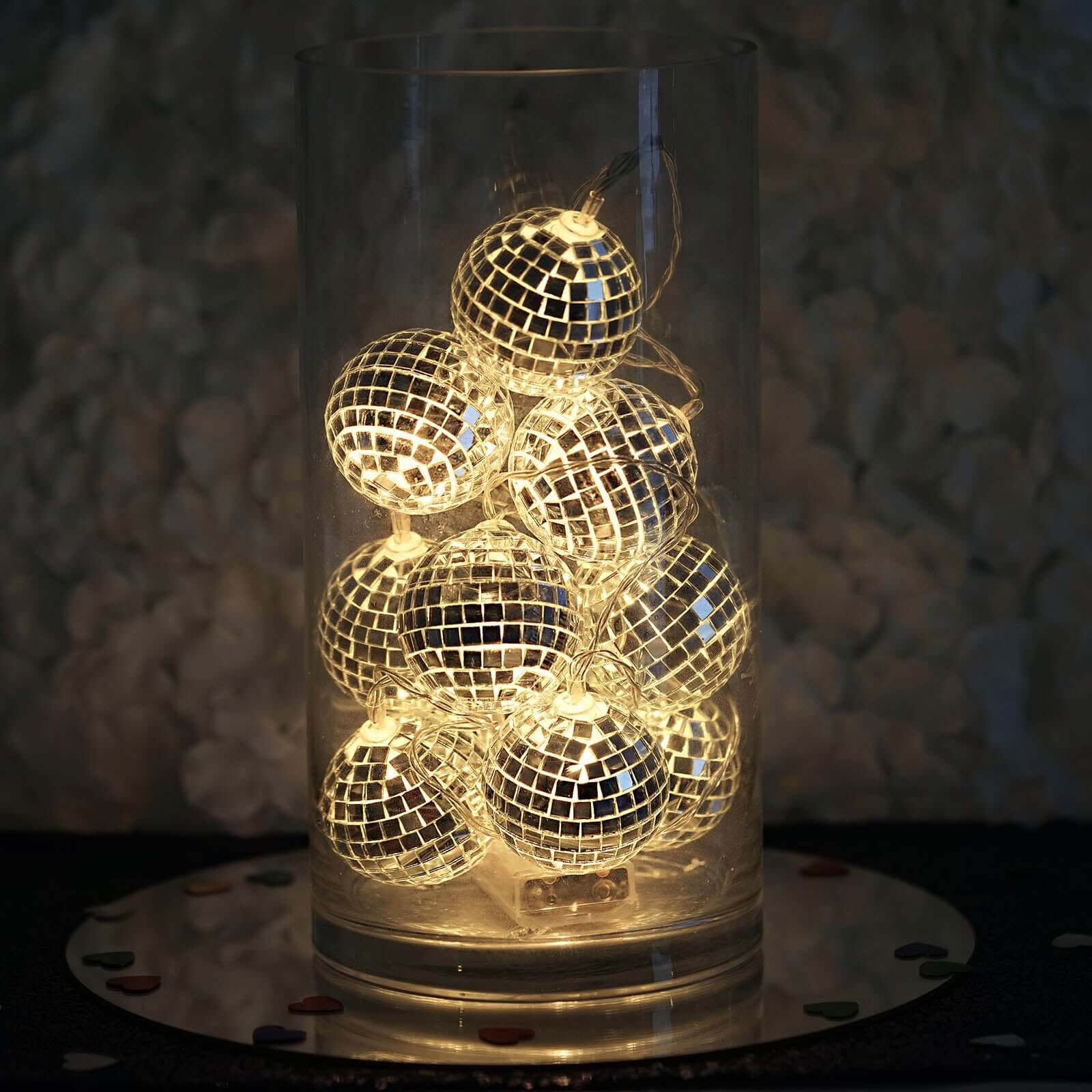 10 LED String Light Garland Silver Disco Mirror Ball Warm White - Battery Operated Event Décor 6ft