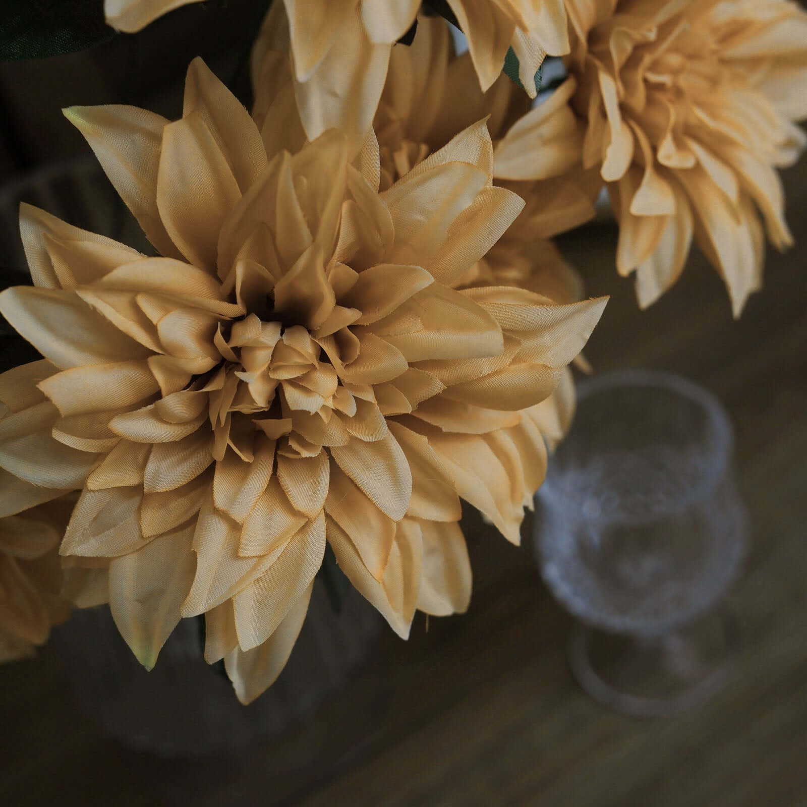 2 Bouquets 20" Champagne Artificial Silk Dahlia Flower Spray Bushes