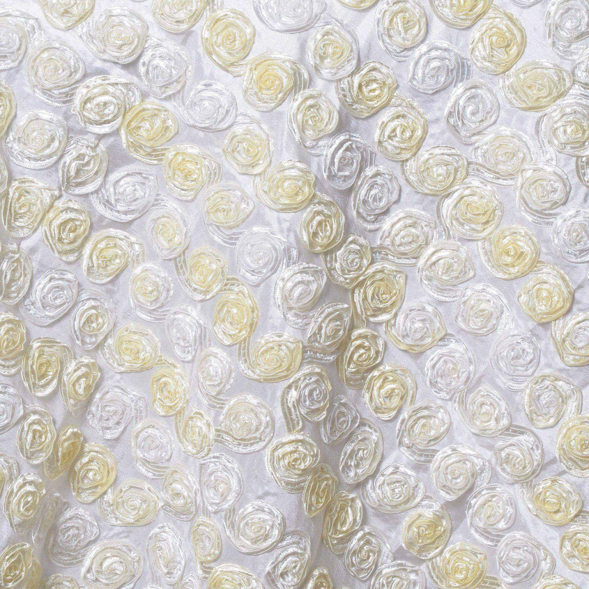 Satin 72"x72" Table Overlay Ivory - 3D Mini Rosette Tablecloth Topper